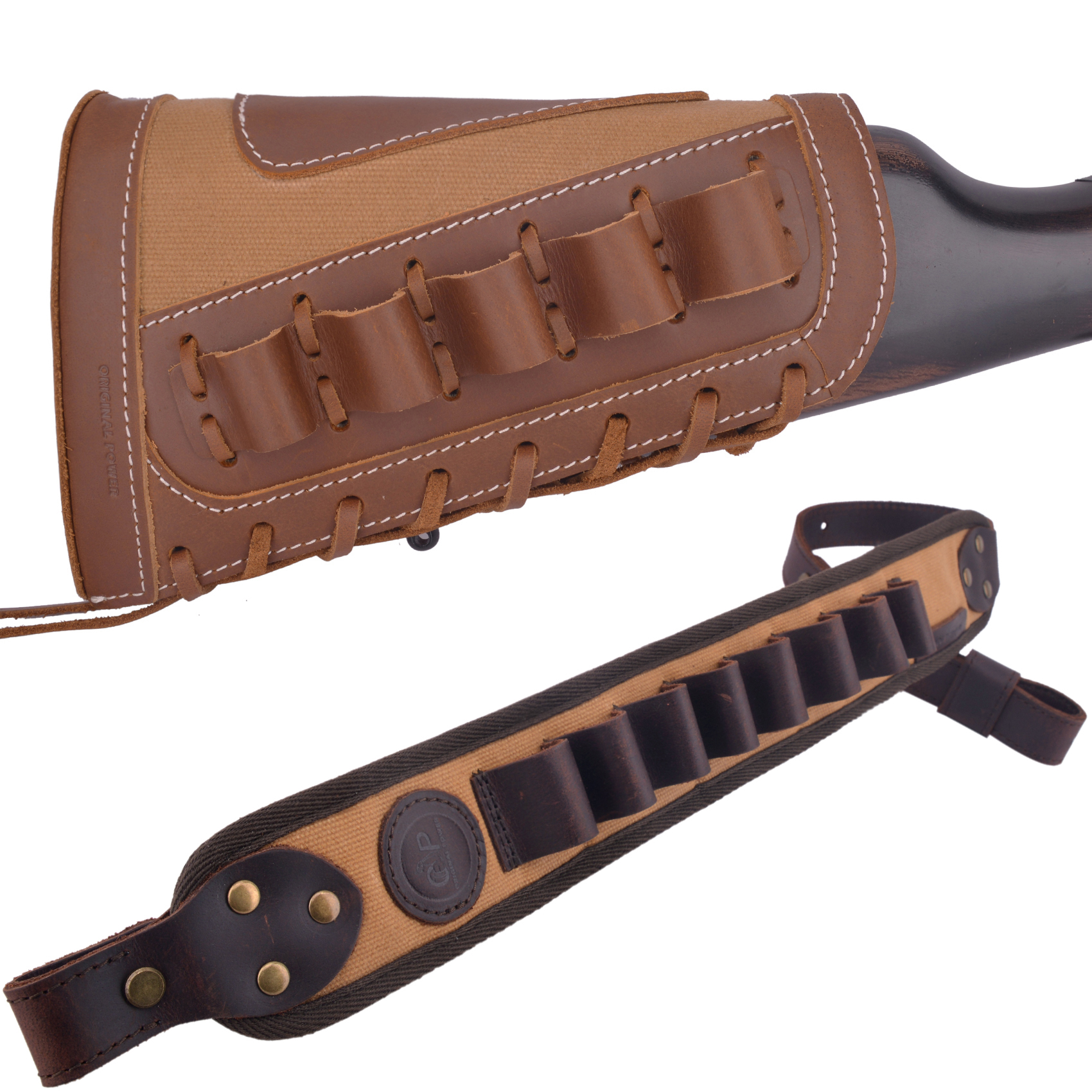 Set Of Retro Gun Buttstsock with Gun Shell Slot Sling.308 .22LR .30/30 12GA .357