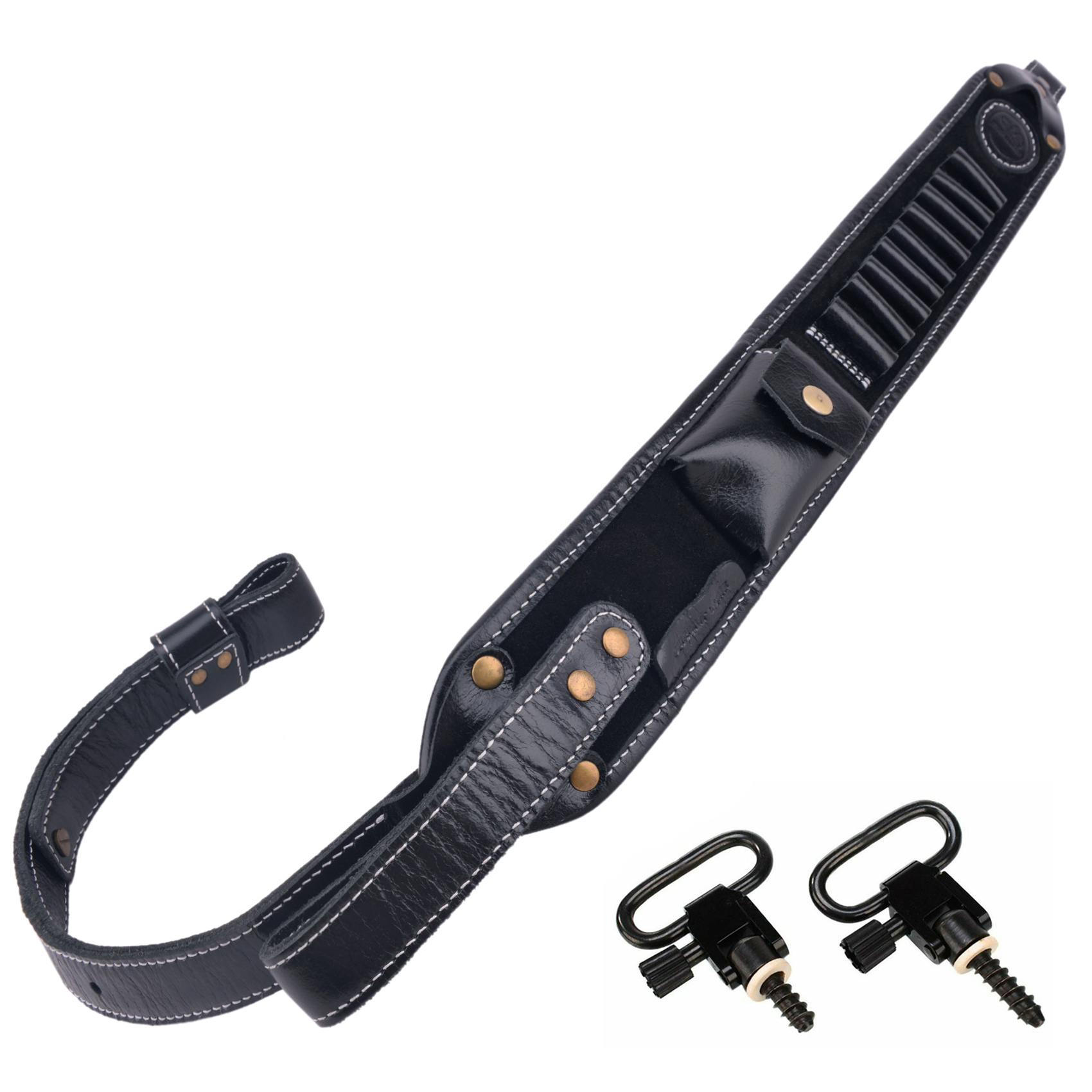 Classic Leather Rifle Sling Gun Carry Straps Cartridge Shell Holder With Swivels