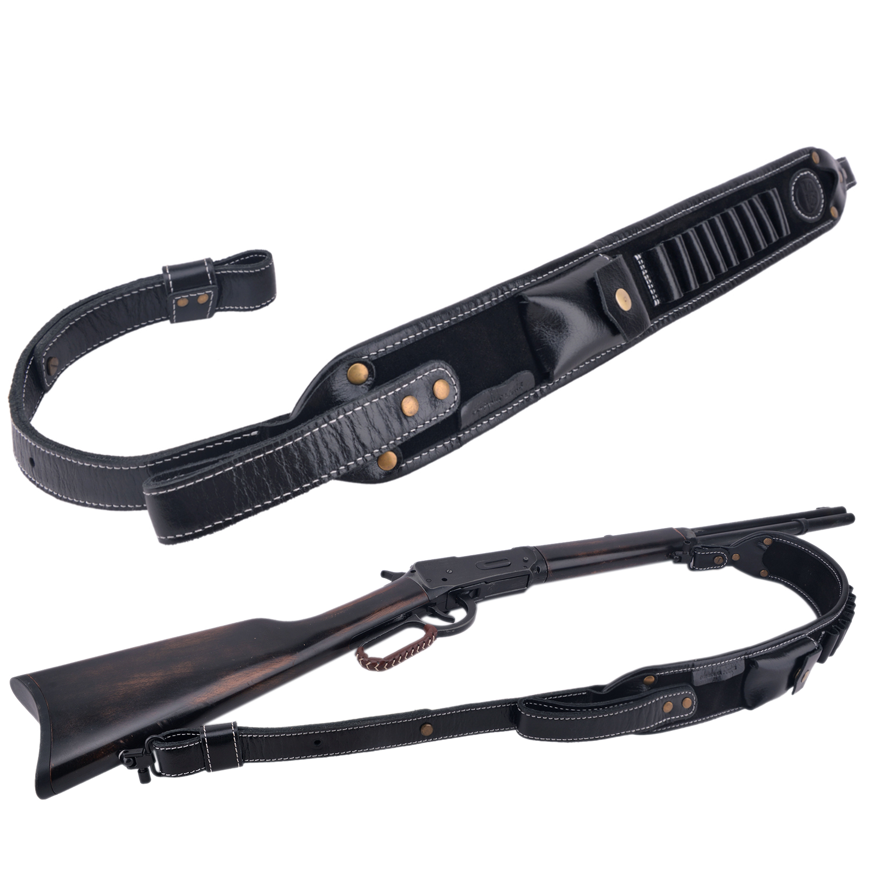 Classic Leather Rifle Sling Gun Carry Straps Cartridge Shell Holder With Swivels