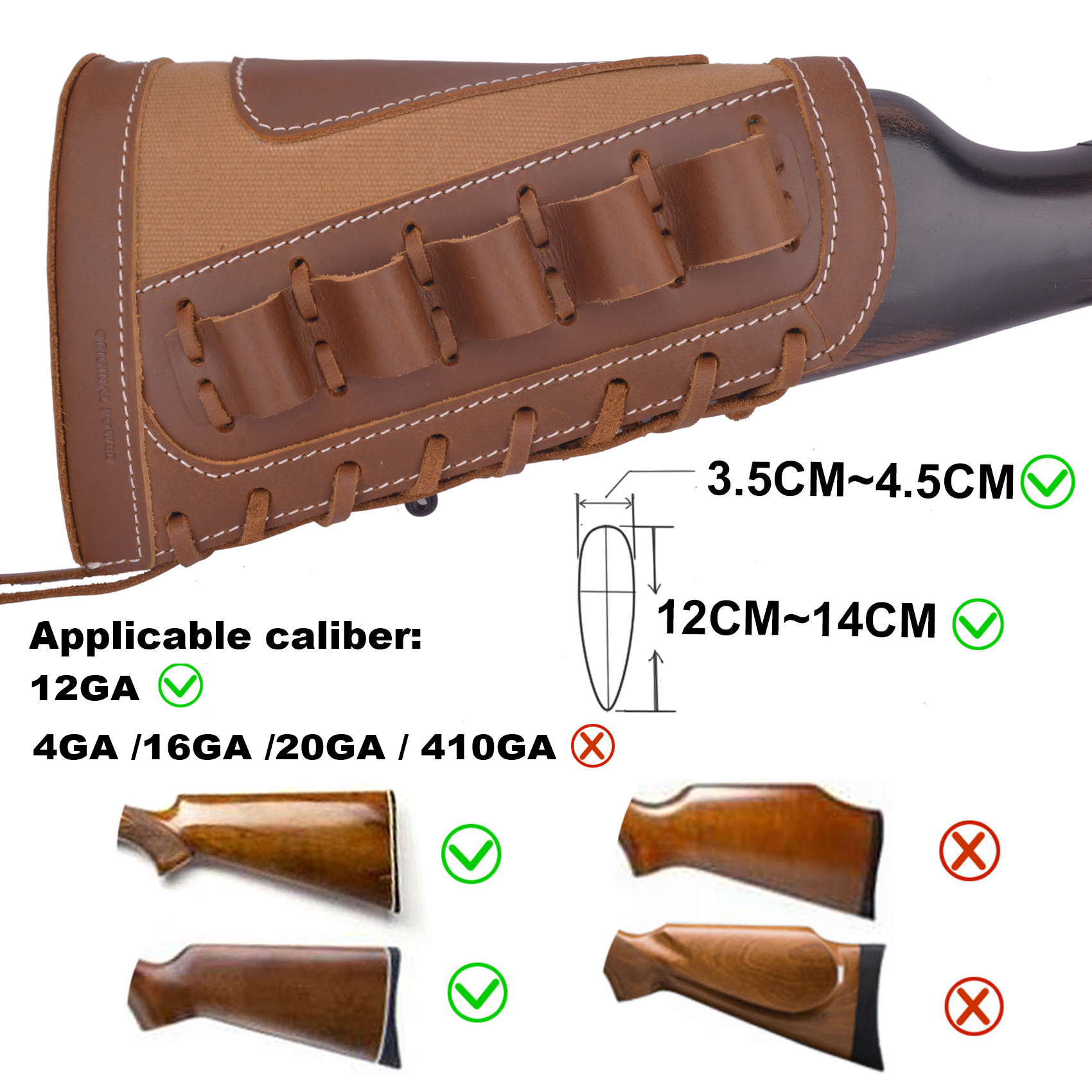 Leather Rifle Buttstock Shotgun Shell Holder Cover .357 .45-70.30-30 .308 .22MAG 12GA