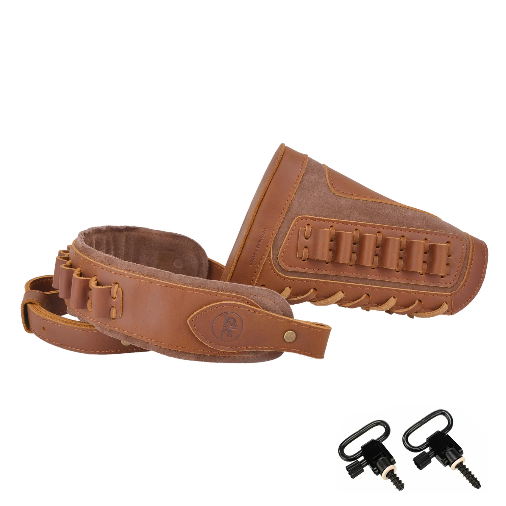 Brown Leather Rifle Buttstock With Gun Sling Shell Holder For .308 .30-06 .45-70 .40-65 22-250 300