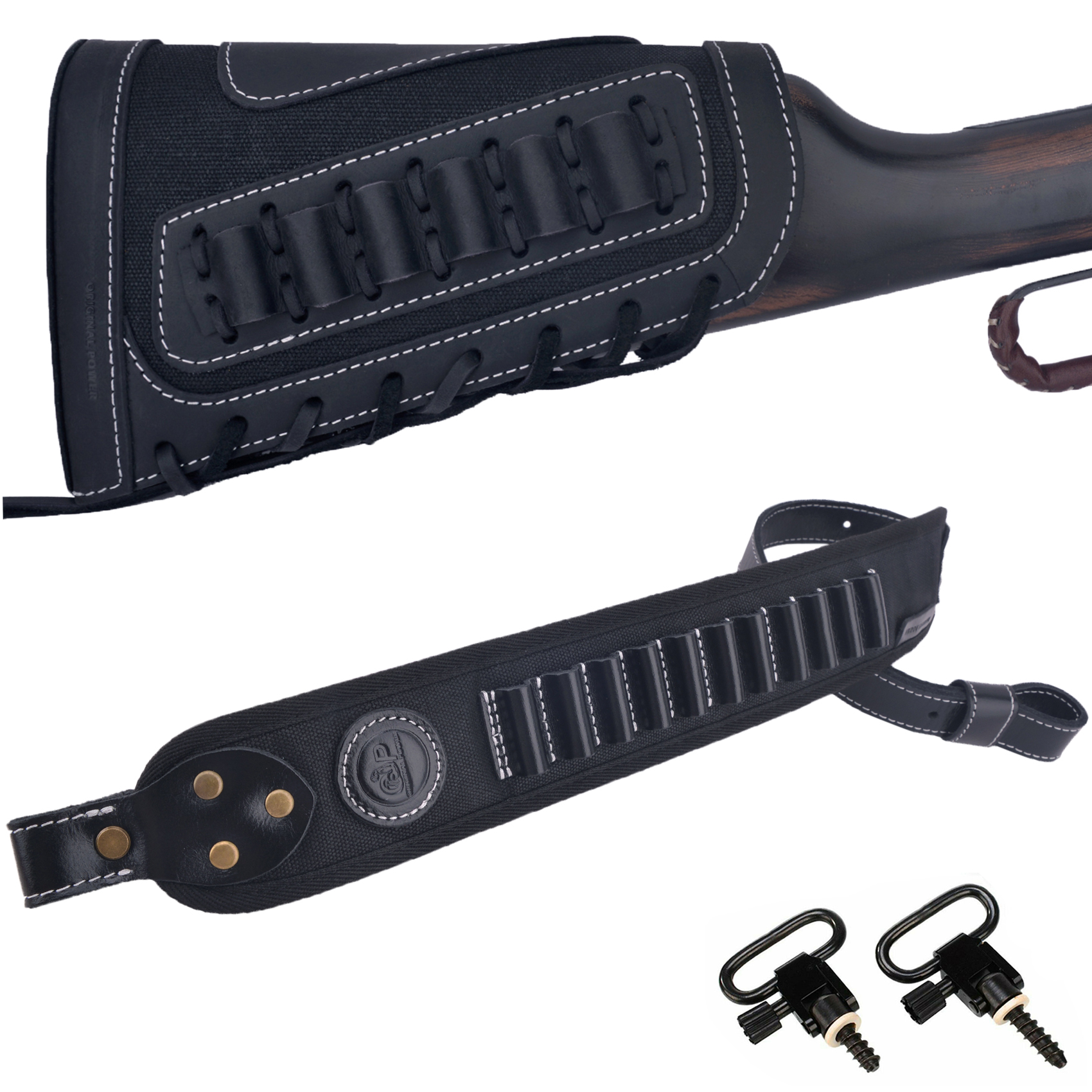 Set Of Retro Gun Buttstsock with Gun Shell Slot Sling.308 .22LR .30/30 12GA .357