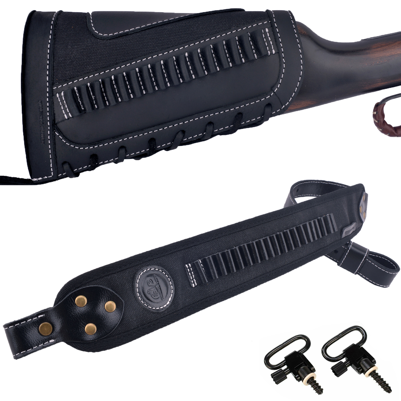 Set Of Retro Gun Buttstsock with Gun Shell Slot Sling.308 .22LR .30/30 12GA .357