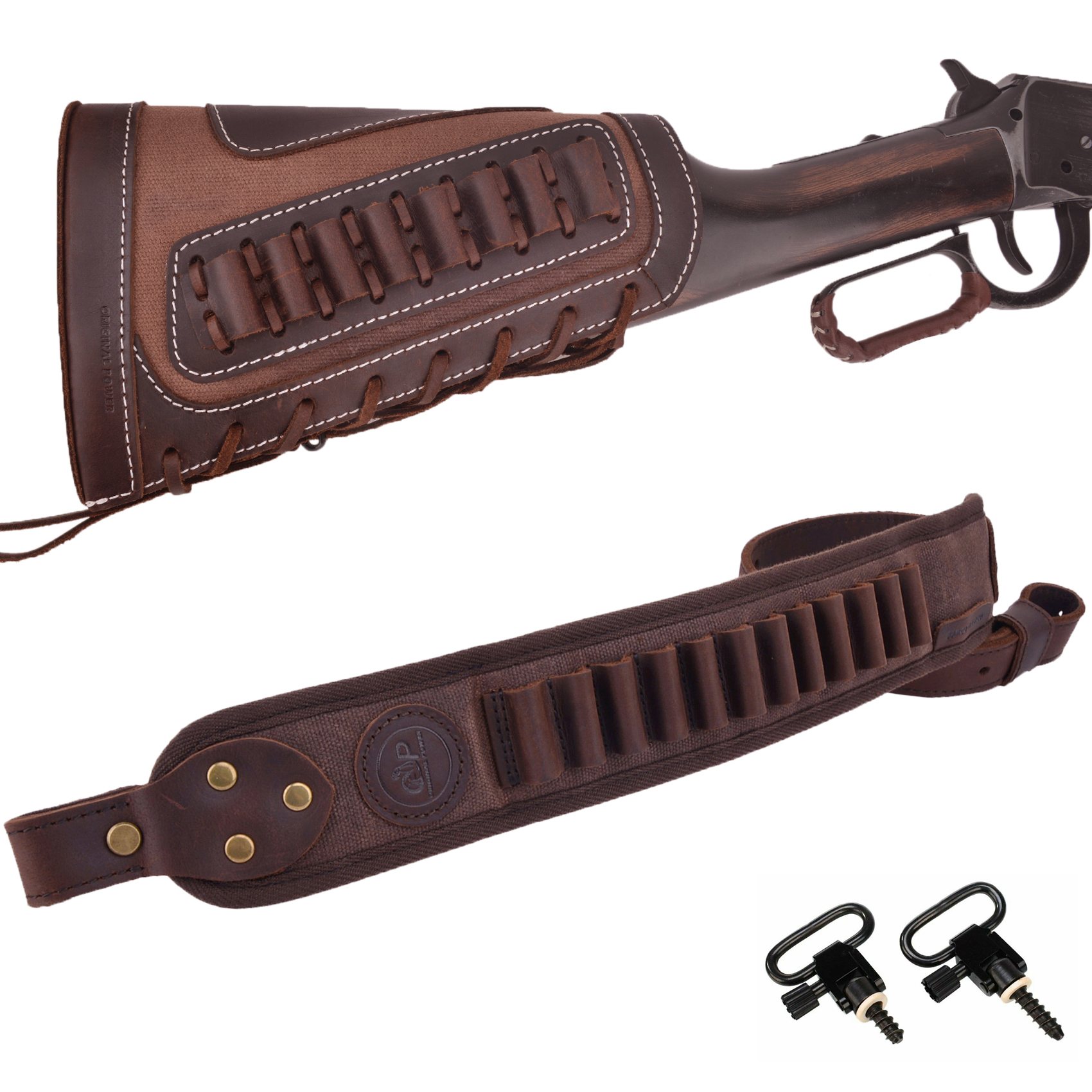 Set Of Retro Gun Buttstsock with Gun Shell Slot Sling.308 .22LR .30/30 12GA .357