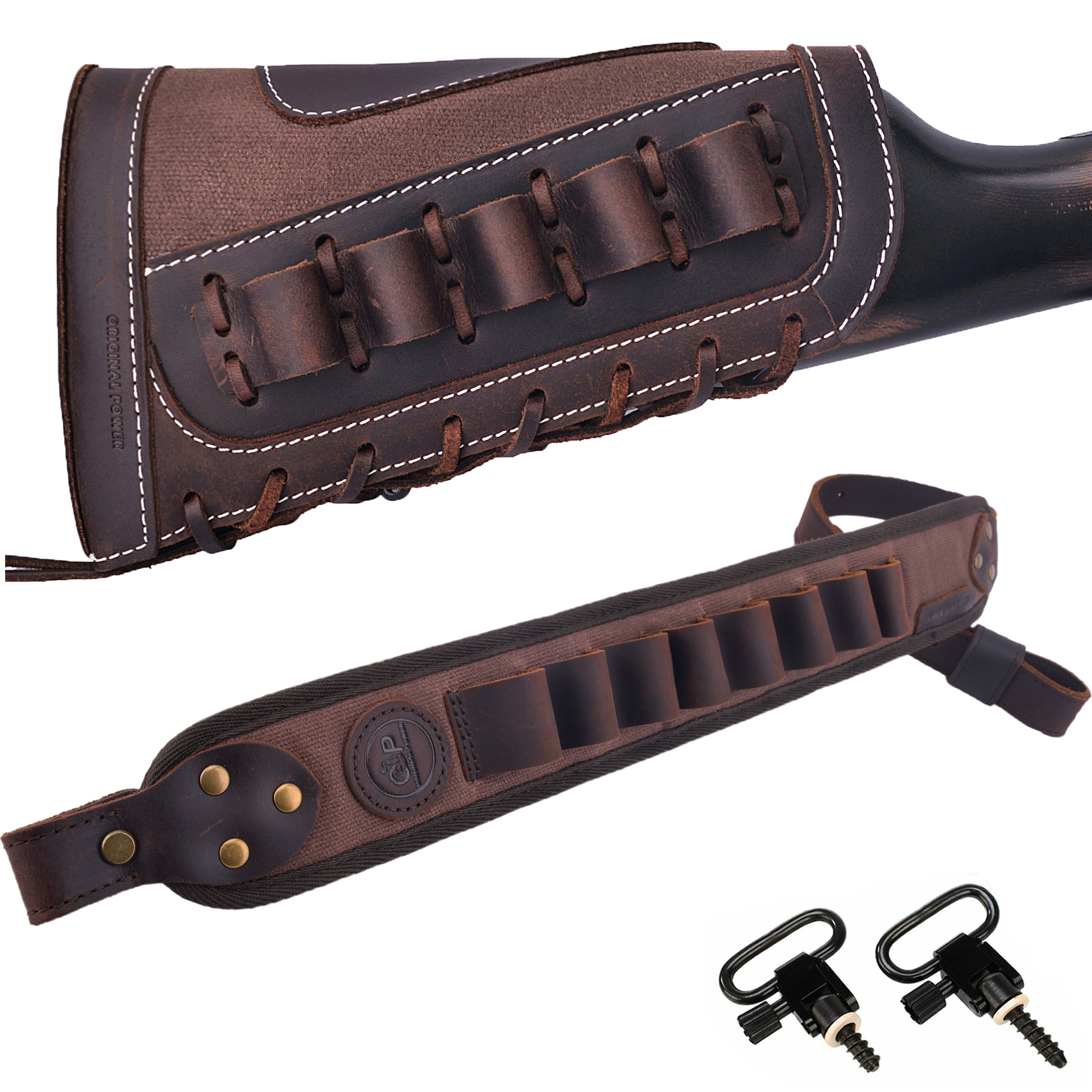 Set Of Retro Gun Buttstsock with Gun Shell Slot Sling.308 .22LR .30/30 12GA .357