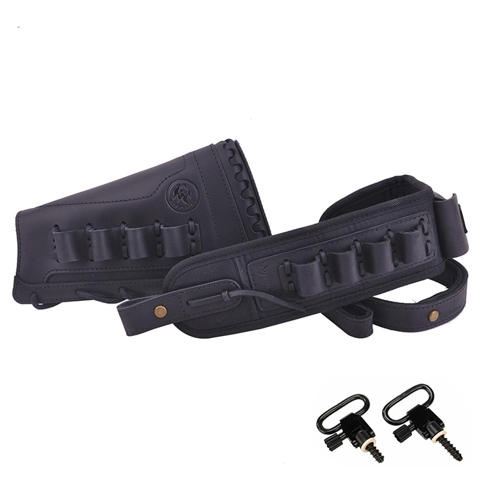 Leather Gun Buttstock Holster with Canvas Gun Sling / 2 Swivels .308 .30-06 .45-70 .357 .30-30 .22LR .17hmr
