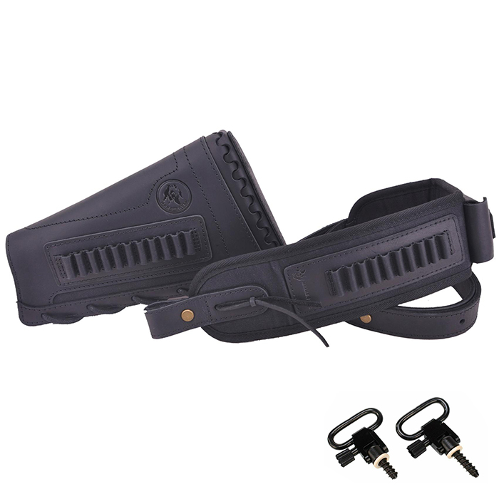 Leather Gun Buttstock Holster with Canvas Gun Sling / 2 Swivels .308 .30-06 .45-70 .357 .30-30 .22LR .17hmr