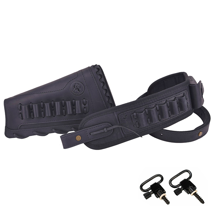Leather Gun Buttstock Holster with Canvas Gun Sling / 2 Swivels .308 .30-06 .45-70 .357 .30-30 .22LR .17hmr