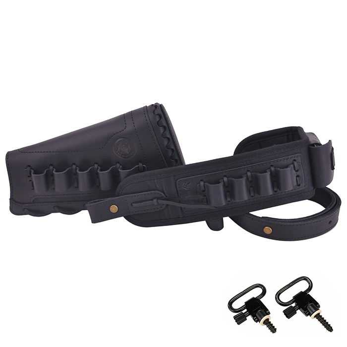 Leather Gun Buttstock Holster with Canvas Gun Sling / 2 Swivels .308 .30-06 .45-70 .357 .30-30 .22LR .17hmr