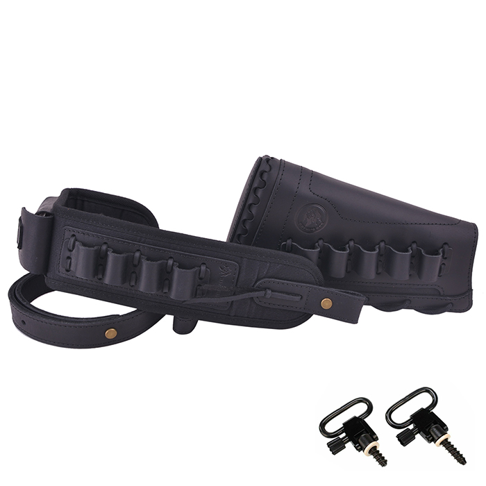 Leather Gun Buttstock Holster with Canvas Gun Sling / 2 Swivels .308 .30-06 .45-70 .357 .30-30 .22LR .17hmr