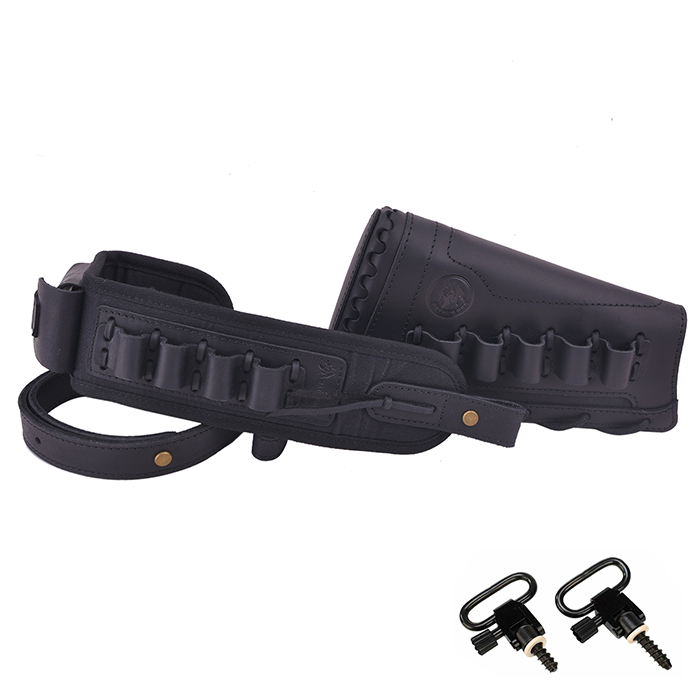 Leather Gun Buttstock Holster with Canvas Gun Sling / 2 Swivels .308 .30-06 .45-70 .357 .30-30 .22LR .17hmr