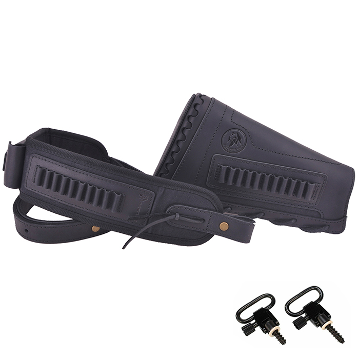 Leather Gun Buttstock Holster with Canvas Gun Sling / 2 Swivels .308 .30-06 .45-70 .357 .30-30 .22LR .17hmr
