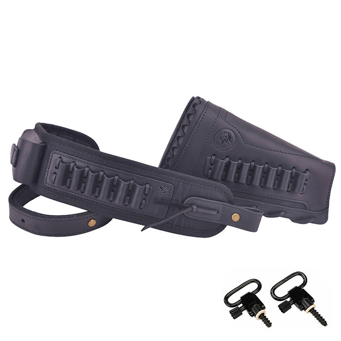 Leather Gun Buttstock Holster with Canvas Gun Sling / 2 Swivels .308 .30-06 .45-70 .357 .30-30 .22LR .17hmr