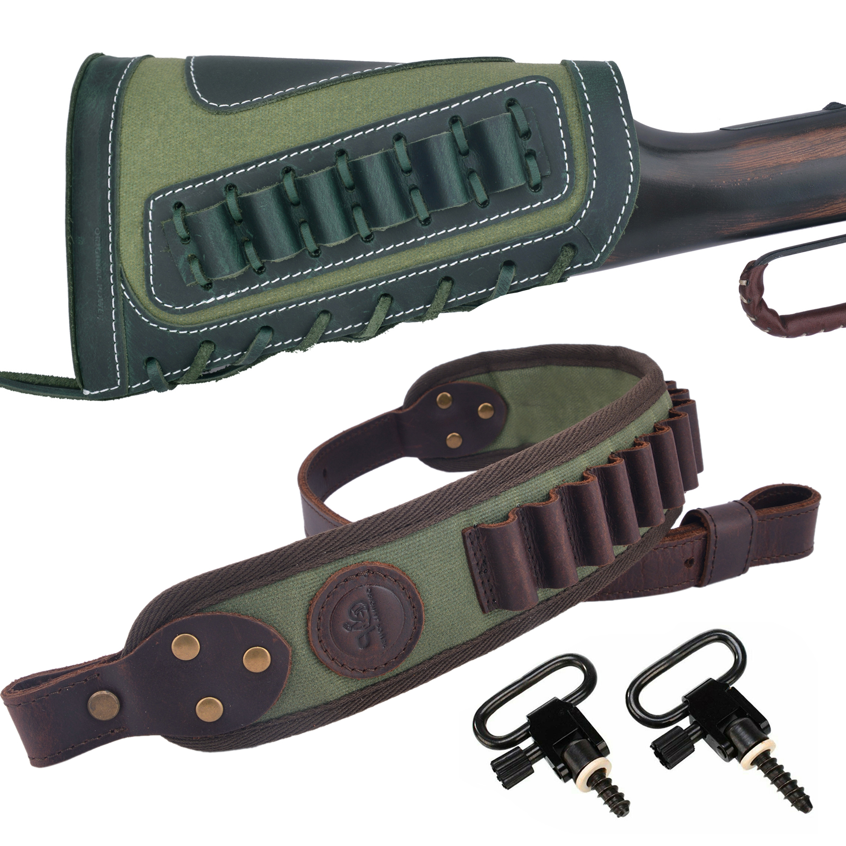 Set Of Retro Gun Buttstsock with Gun Shell Slot Sling.308 .22LR .30/30 12GA .357