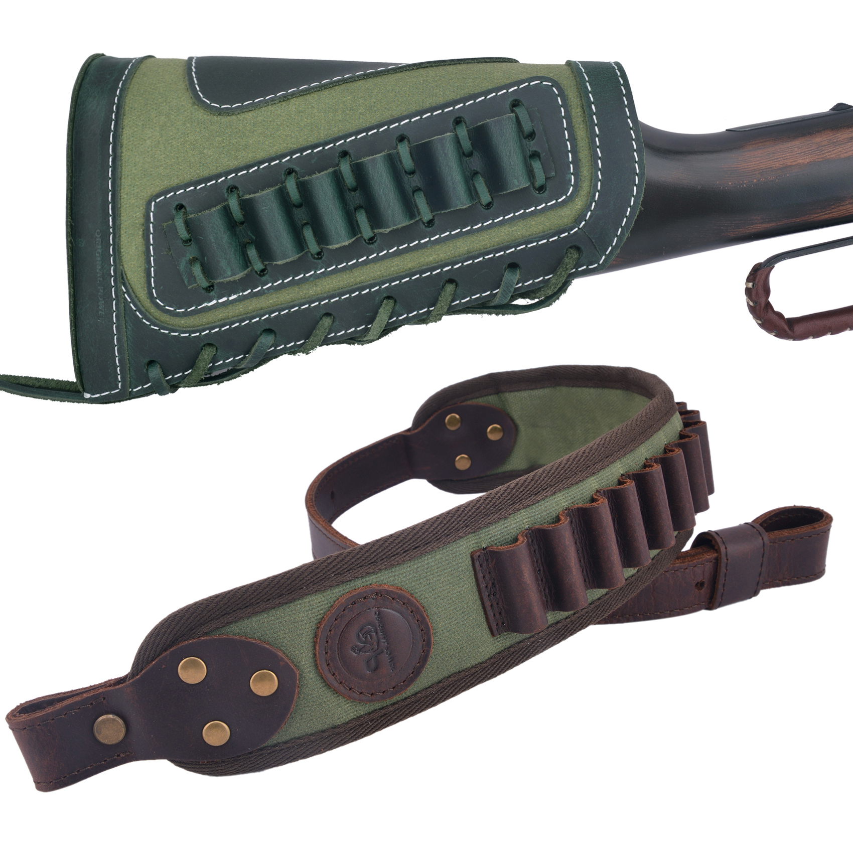 Set Of Retro Gun Buttstsock with Gun Shell Slot Sling.308 .22LR .30/30 12GA .357