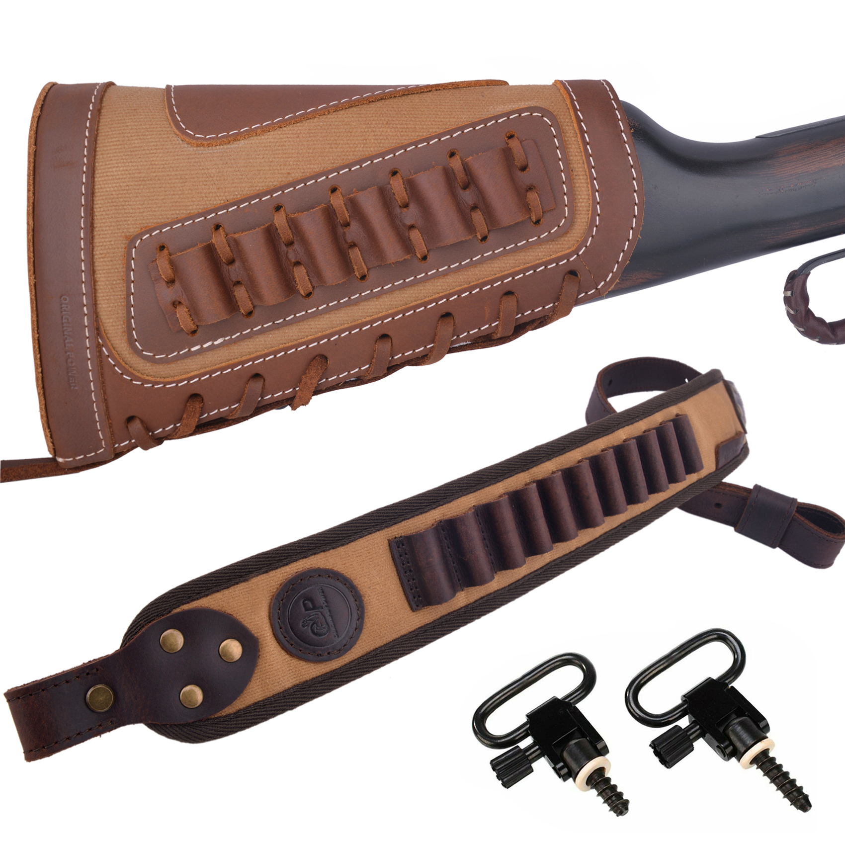 Set Of Retro Gun Buttstsock with Gun Shell Slot Sling.308 .22LR .30/30 12GA .357