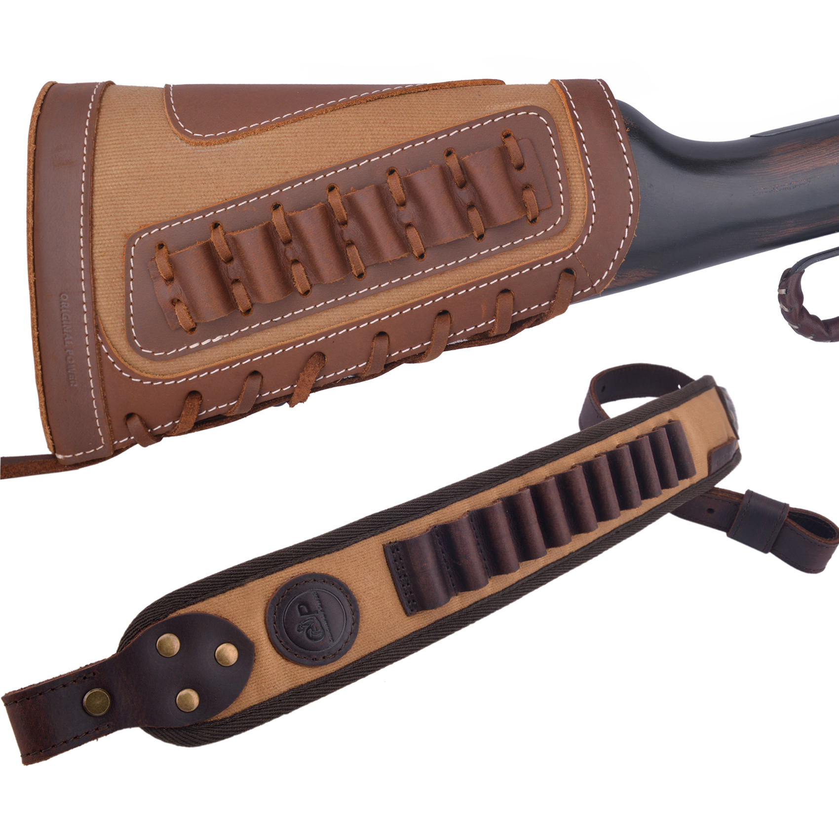 Set Of Retro Gun Buttstsock with Gun Shell Slot Sling.308 .22LR .30/30 12GA .357