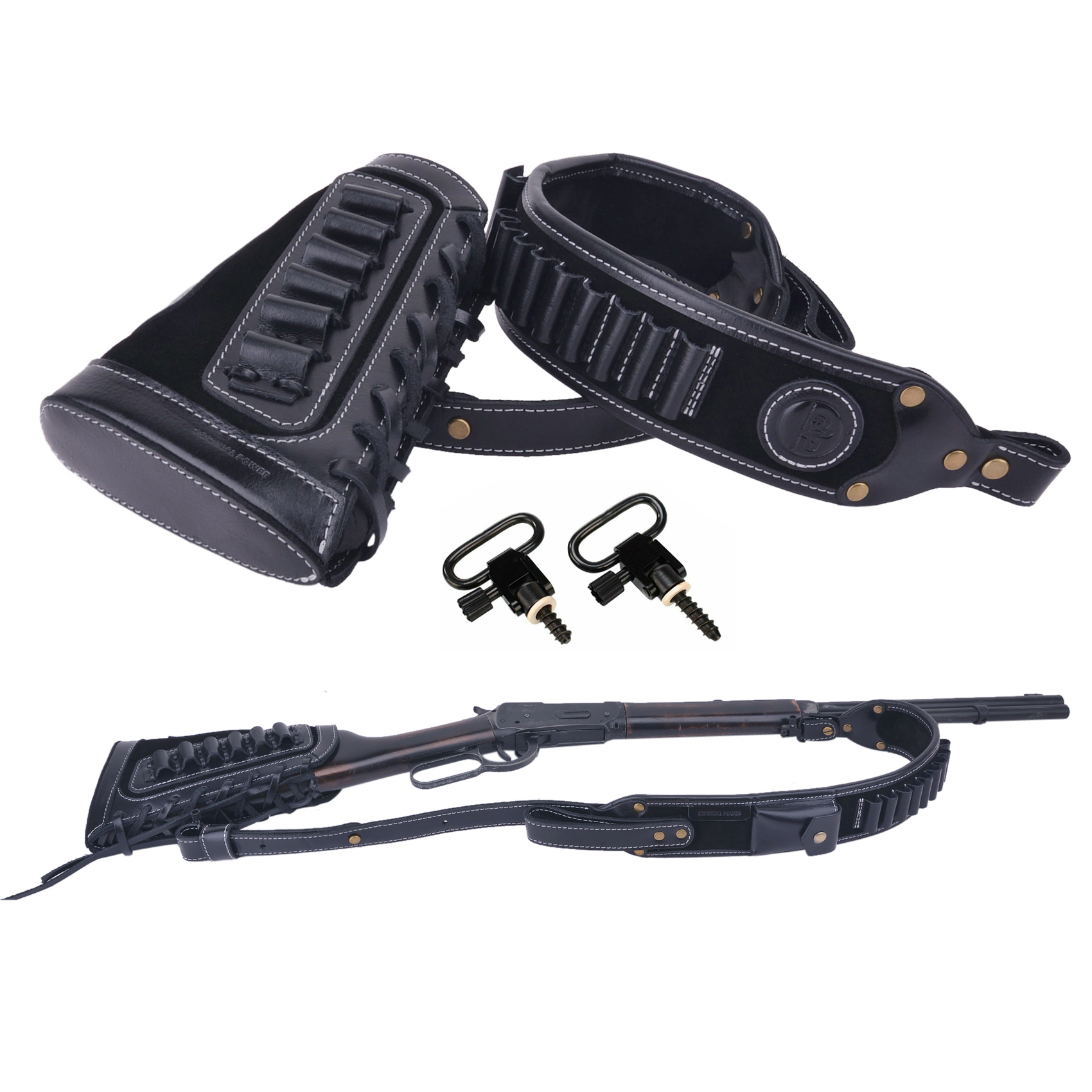 leather Buttstock With Rifle Sling  Holder For .308 .45-70 .30-06