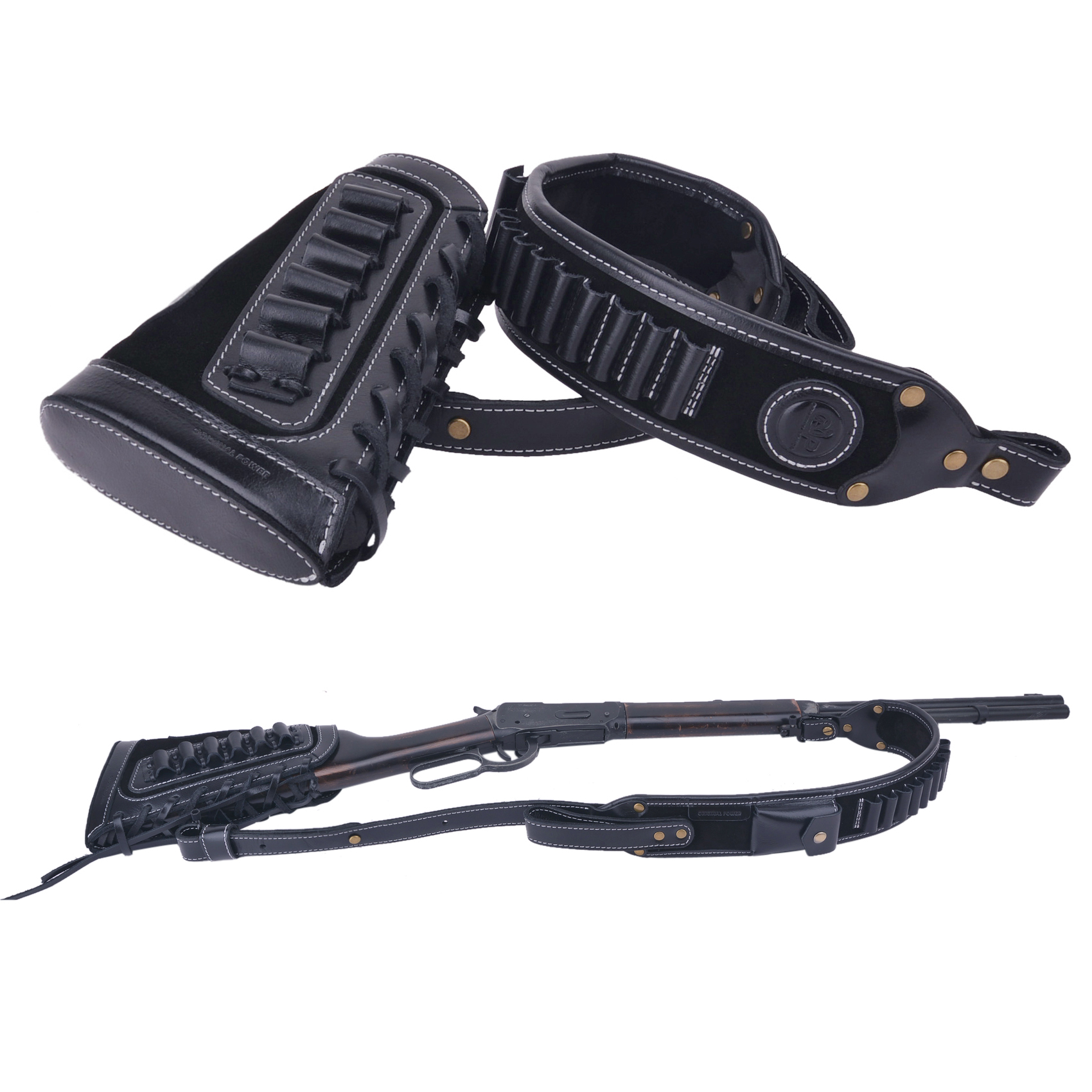 leather Buttstock With Rifle Sling  Holder For .308 .45-70 .30-06