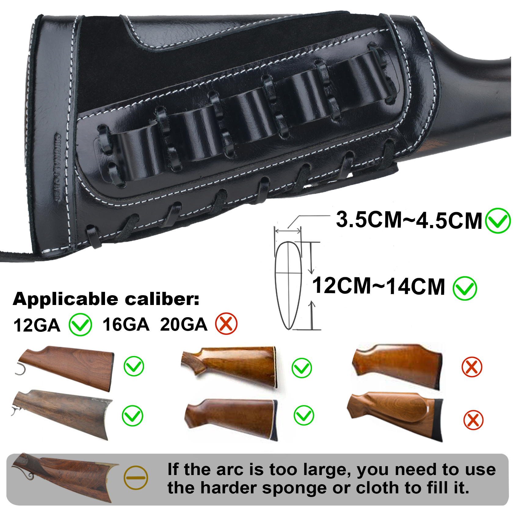 Leather Rifle Buttstock Shell Holder Recoil Pad For .308 .357 .22LR  12GA Butt Protectors