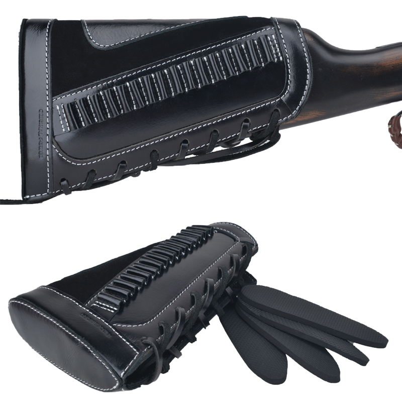 Leather Rifle Buttstock With Gun Sling Shell Holder For .22LR .22MAG .17 hmr