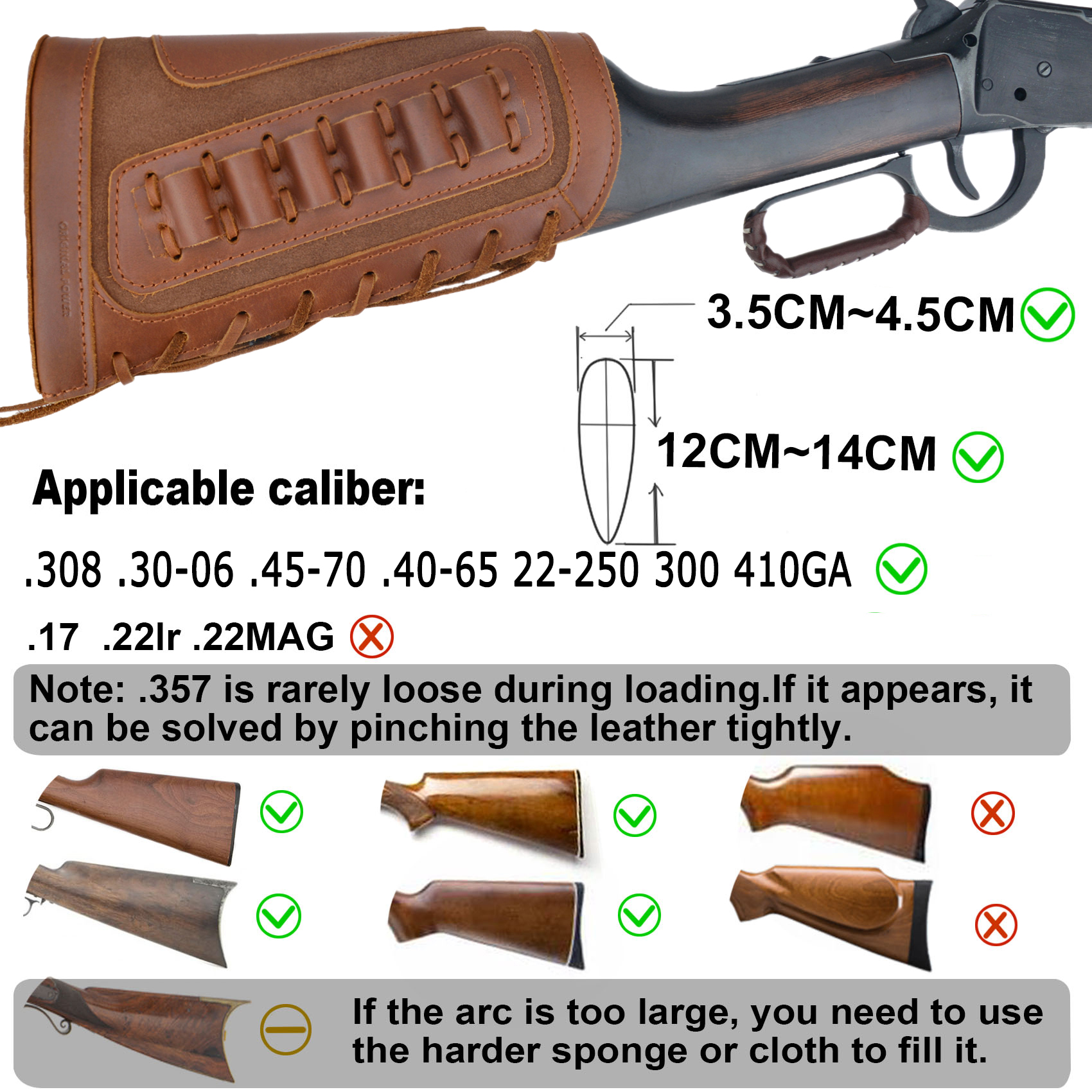 Leather Rifle Buttstock Shell Holder Recoil Pad For .308 .357 .22LR  12GA Butt Protectors