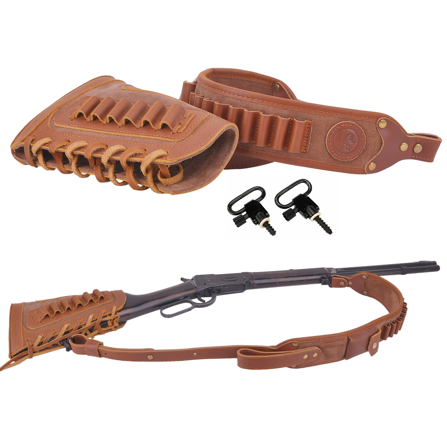leather Buttstock With Rifle Sling  Holder For .308 .45-70 .30-06