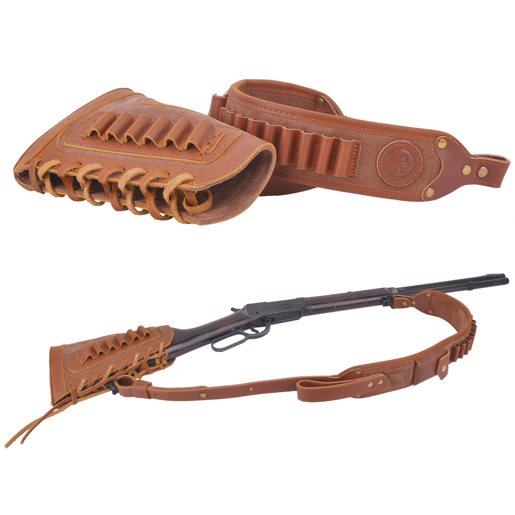 leather Buttstock With Rifle Sling  Holder For .308 .45-70 .30-06