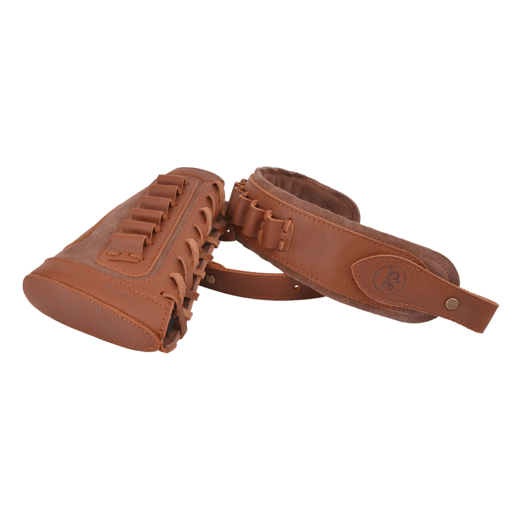 Brown Leather Rifle Buttstock With Gun Sling Shell Holder For .308 .30-06 .45-70 .40-65 22-250 300