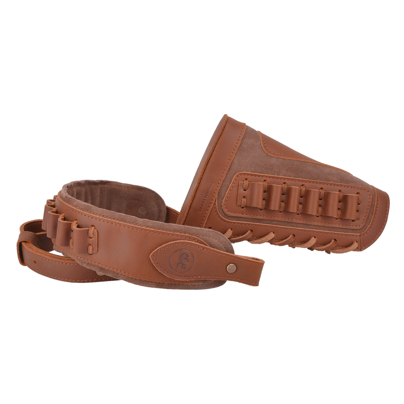 Brown Leather Rifle Buttstock With Gun Sling Shell Holder For .308 .30-06 .45-70 .40-65 22-250 300