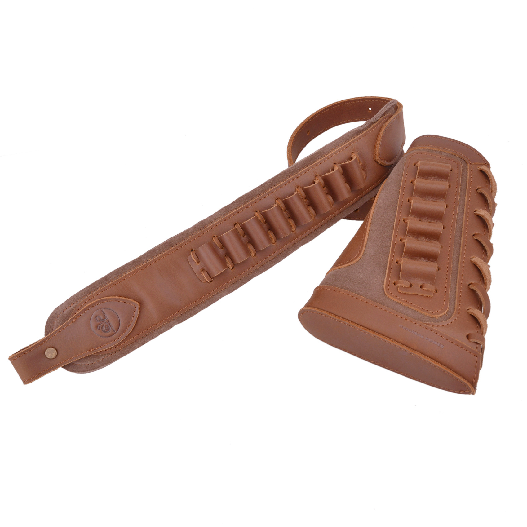 Brown Leather Rifle Buttstock With Gun Sling Shell Holder For .308 .30-06 .45-70 .40-65 22-250 300