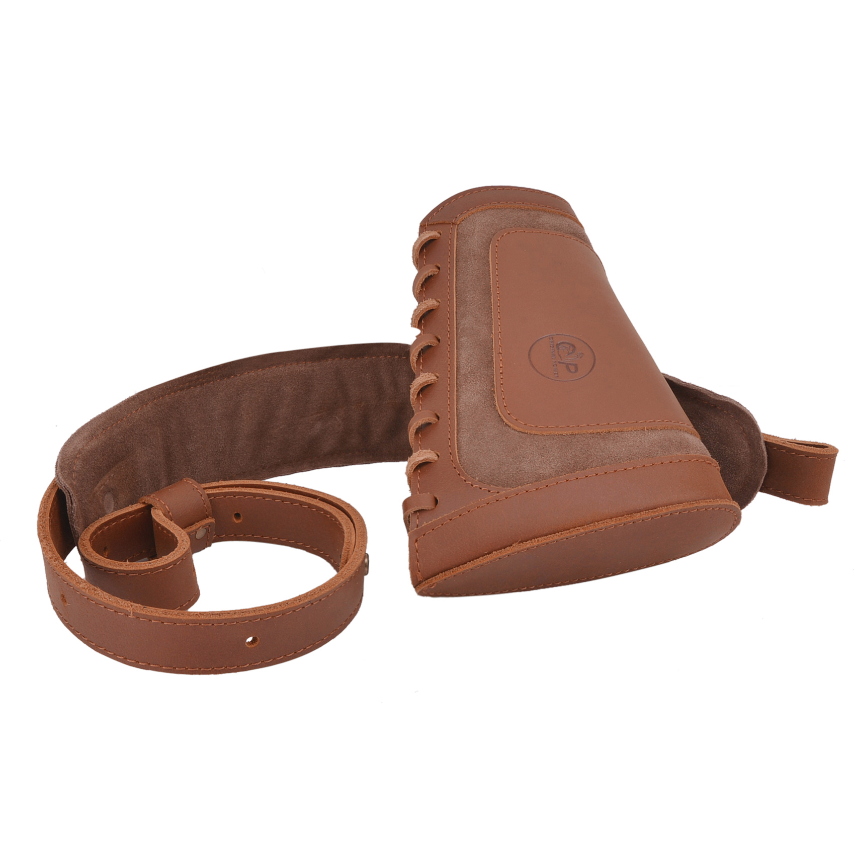 Brown Leather Rifle Buttstock With Gun Sling Shell Holder For .308 .30-06 .45-70 .40-65 22-250 300