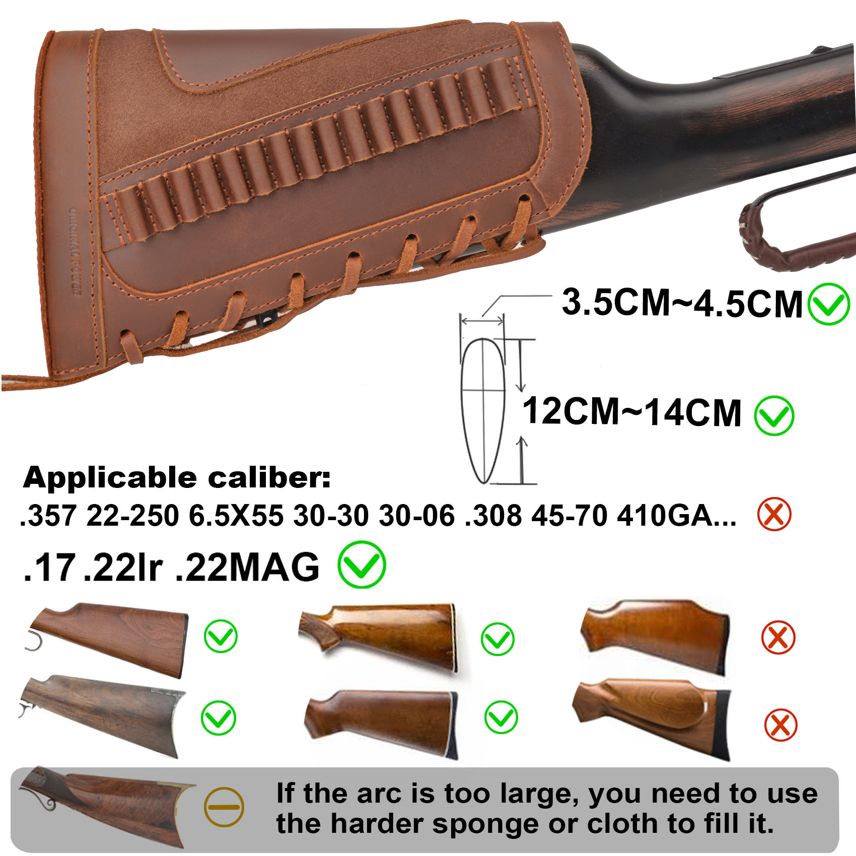 Leather Rifle Buttstock Shell Holder Recoil Pad For .308 .357 .22LR  12GA Butt Protectors