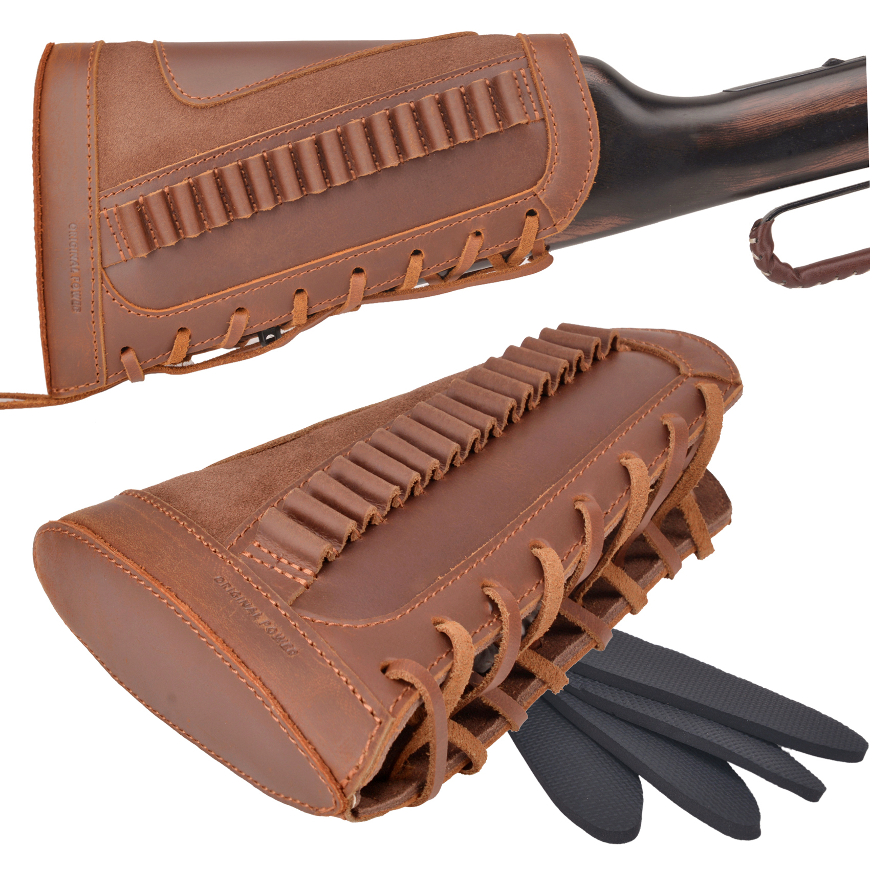 Leather Rifle Buttstock Shell Holder Recoil Pad For .308 .357 .22LR  12GA Butt Protectors