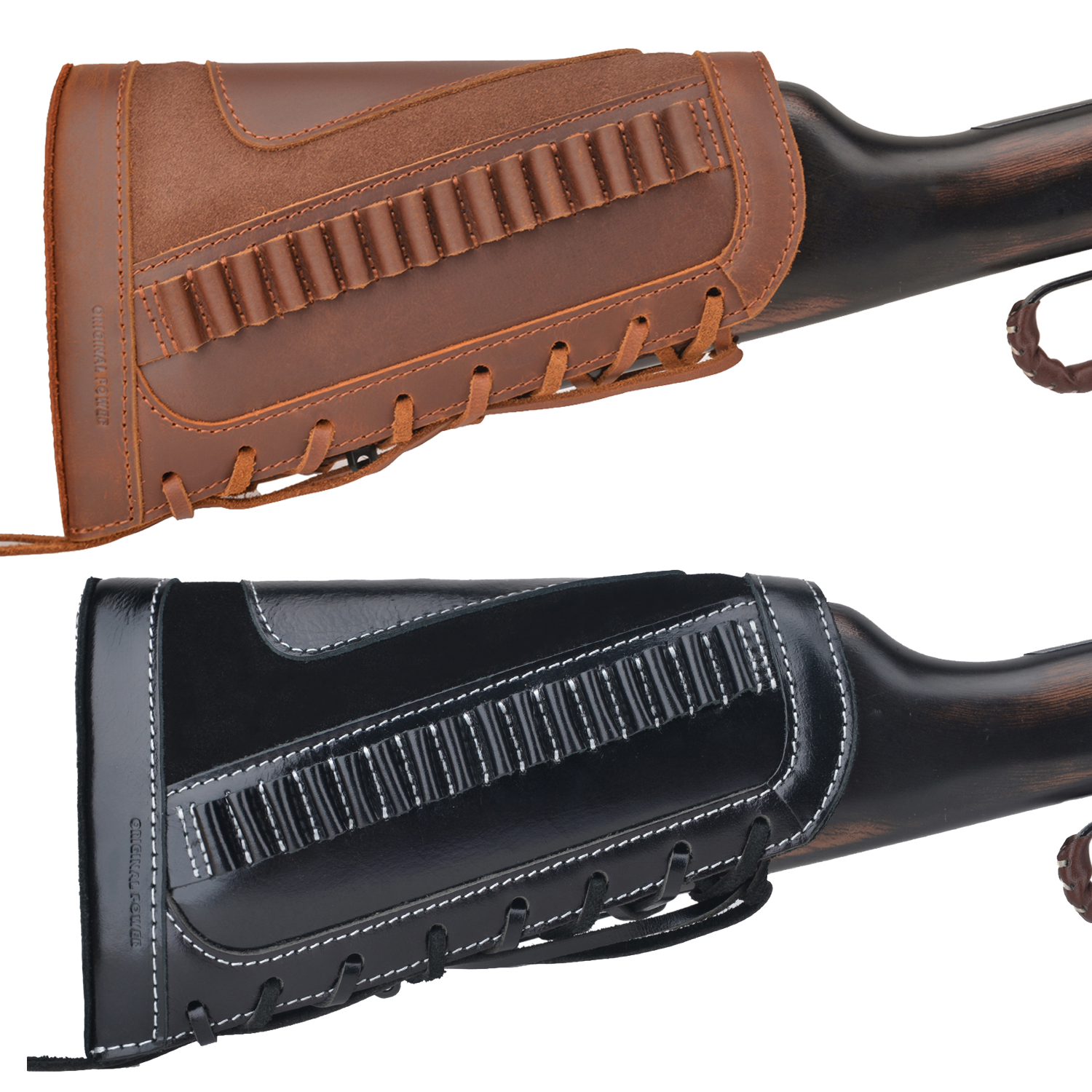 Leather Rifle Buttstock Shell Holder Recoil Pad For .308 .357 .22LR  12GA Butt Protectors