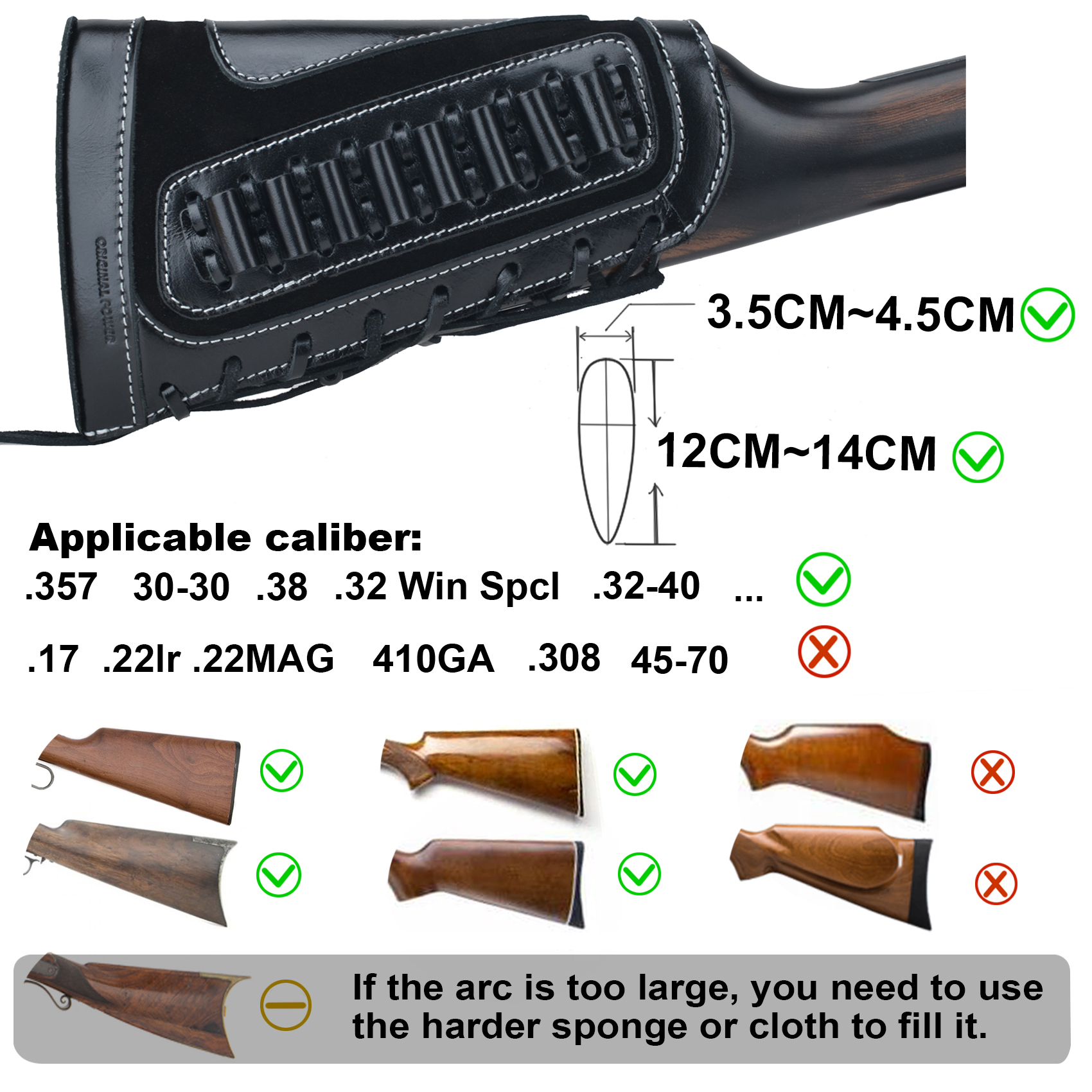 Leather Rifle Buttstock Shell Holder Recoil Pad For .308 .357 .22LR  12GA Butt Protectors