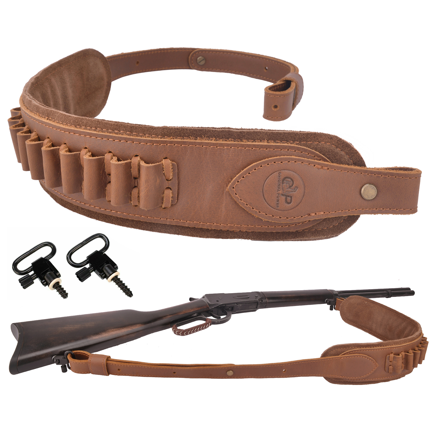 Buffalo Hide Leather Rifle Sling Shotgun Shoulder Strap 1Wide With Swivels .308 .30-30 .22LR 12GA