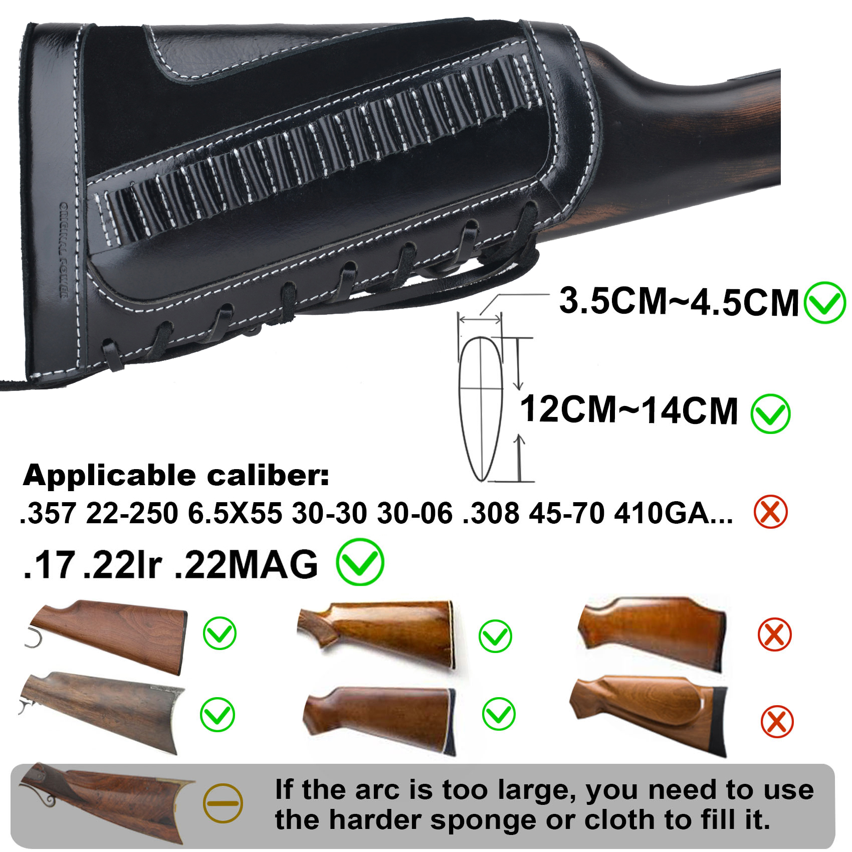 Leather Rifle Butt Stock Cheek Rest Pad Ammo Holder .22LR .17HMR .22Mag On Sale