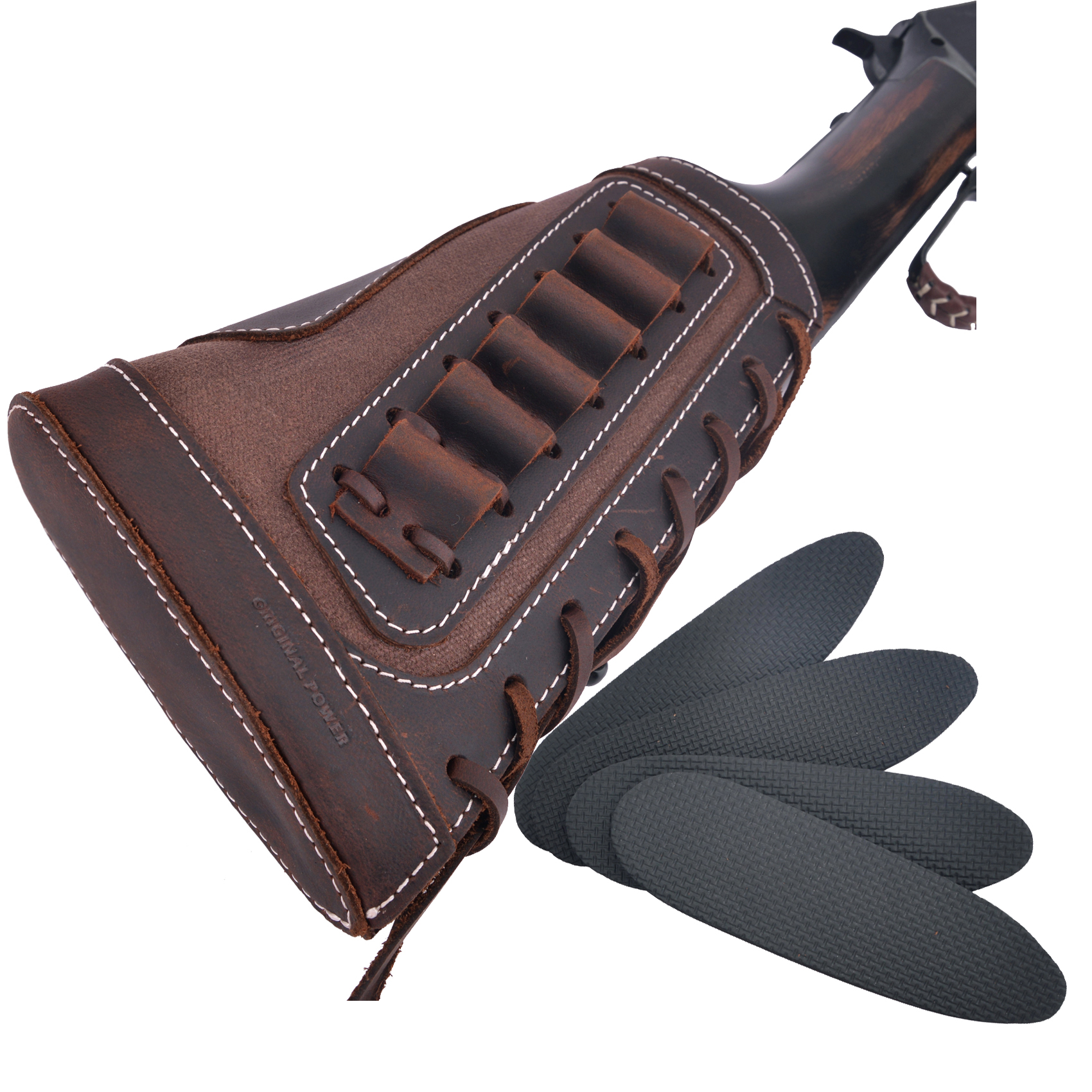 Leather Rifle Buttstock Shotgun Shell Holder Cover .357 .45-70.30-30 .308 .22MAG 12GA