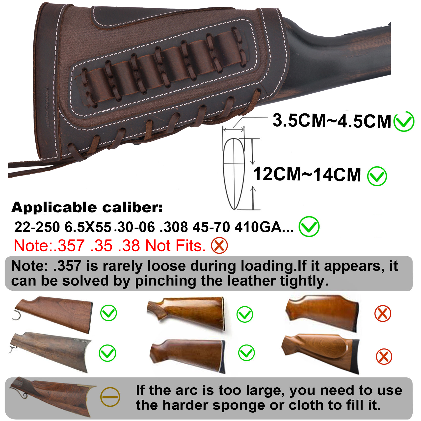 Leather Rifle Buttstock Shotgun Shell Holder Cover .357 .45-70.30-30 .308 .22MAG 12GA