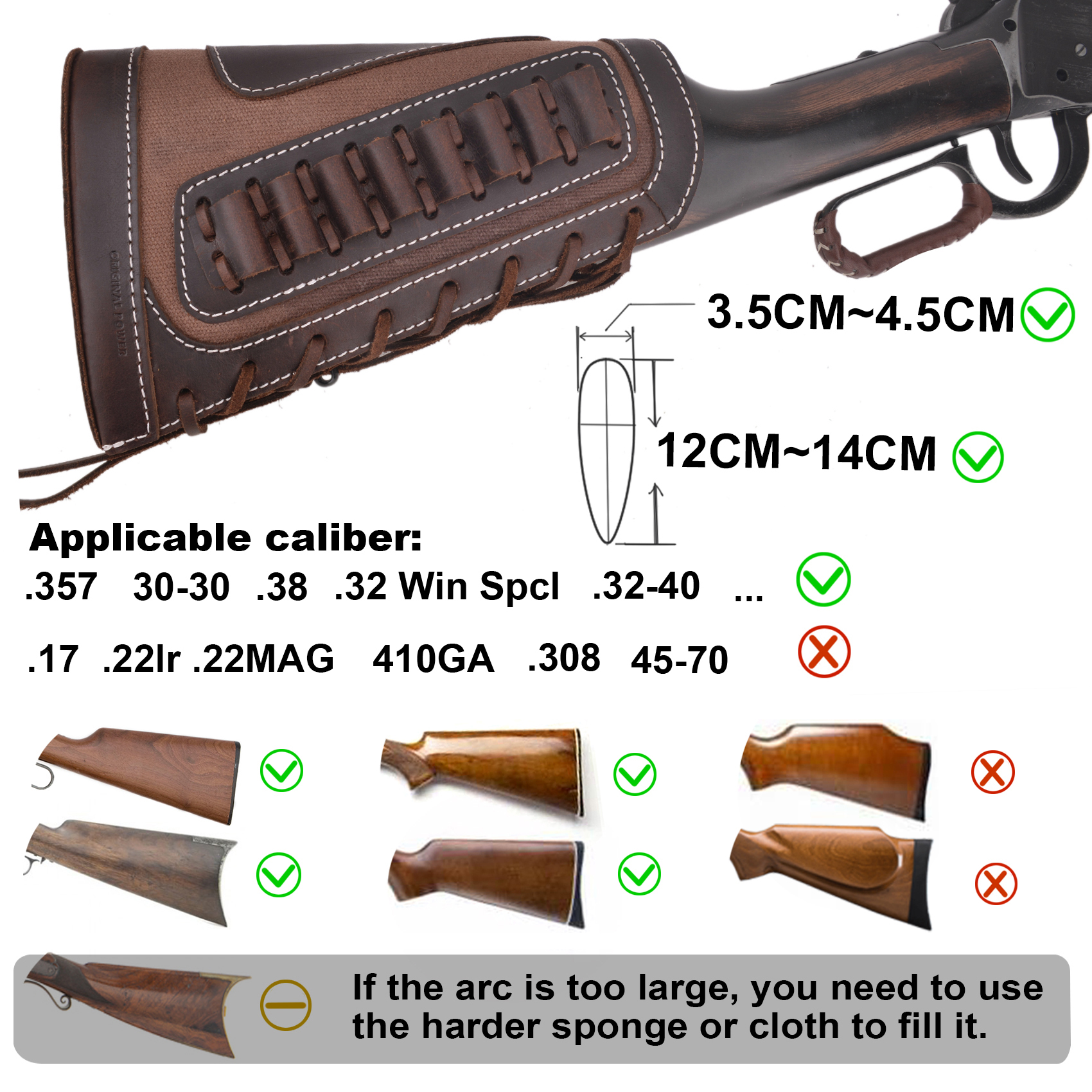 Leather Rifle Buttstock Shotgun Shell Holder Cover .357 .45-70.30-30 .308 .22MAG 12GA