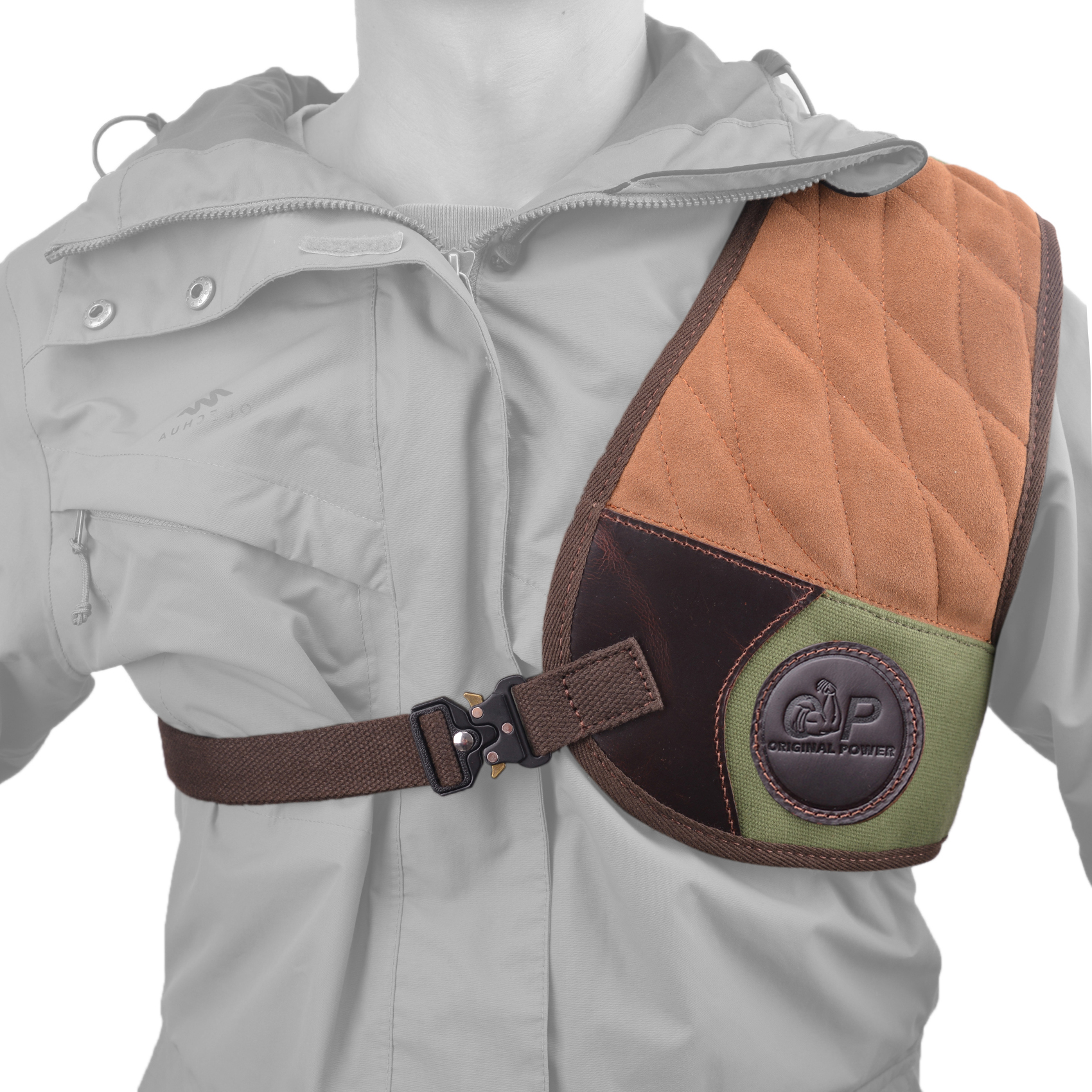 Leather Canvas Recoil Shoulder Pad Shooting Protector Vest Right / Left Handed