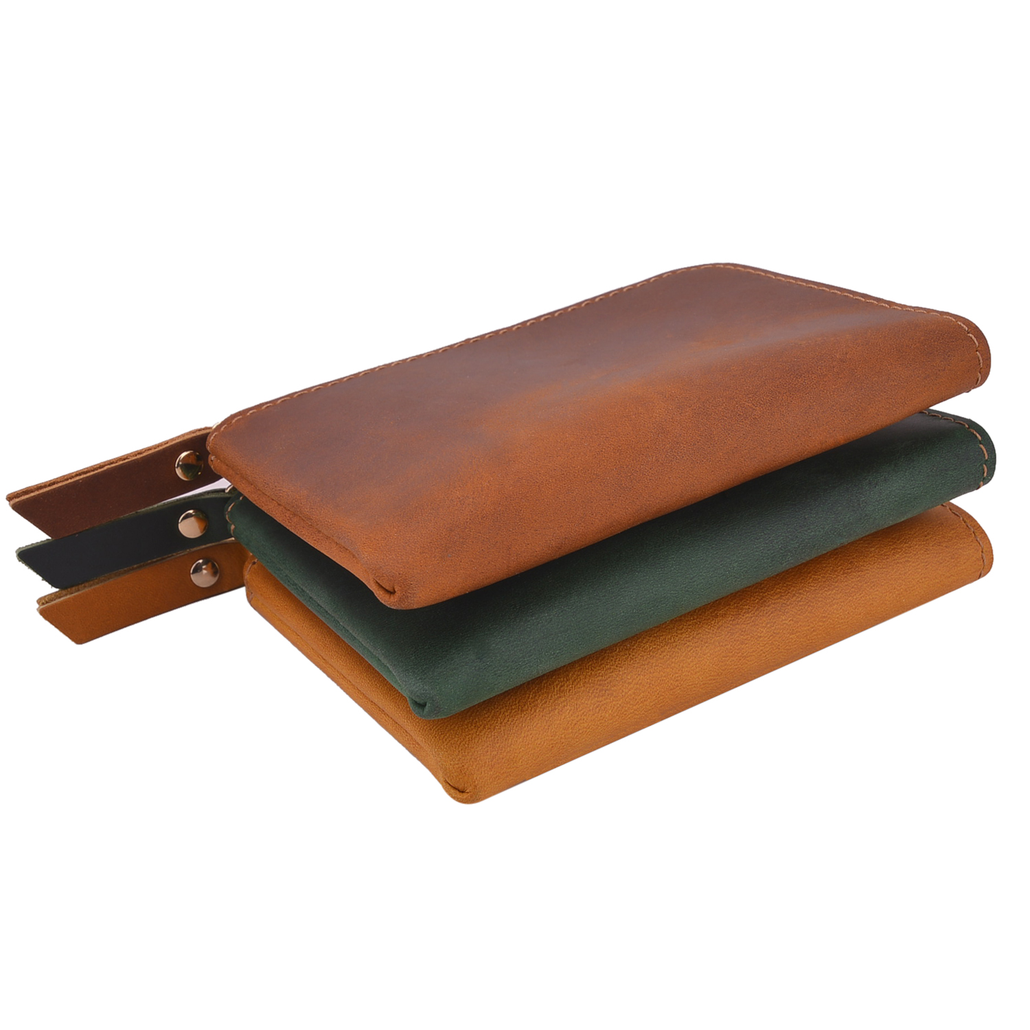 Portable Cowhide Leather Coin Purse Handmade Coin Wallet Bag in Brown Green