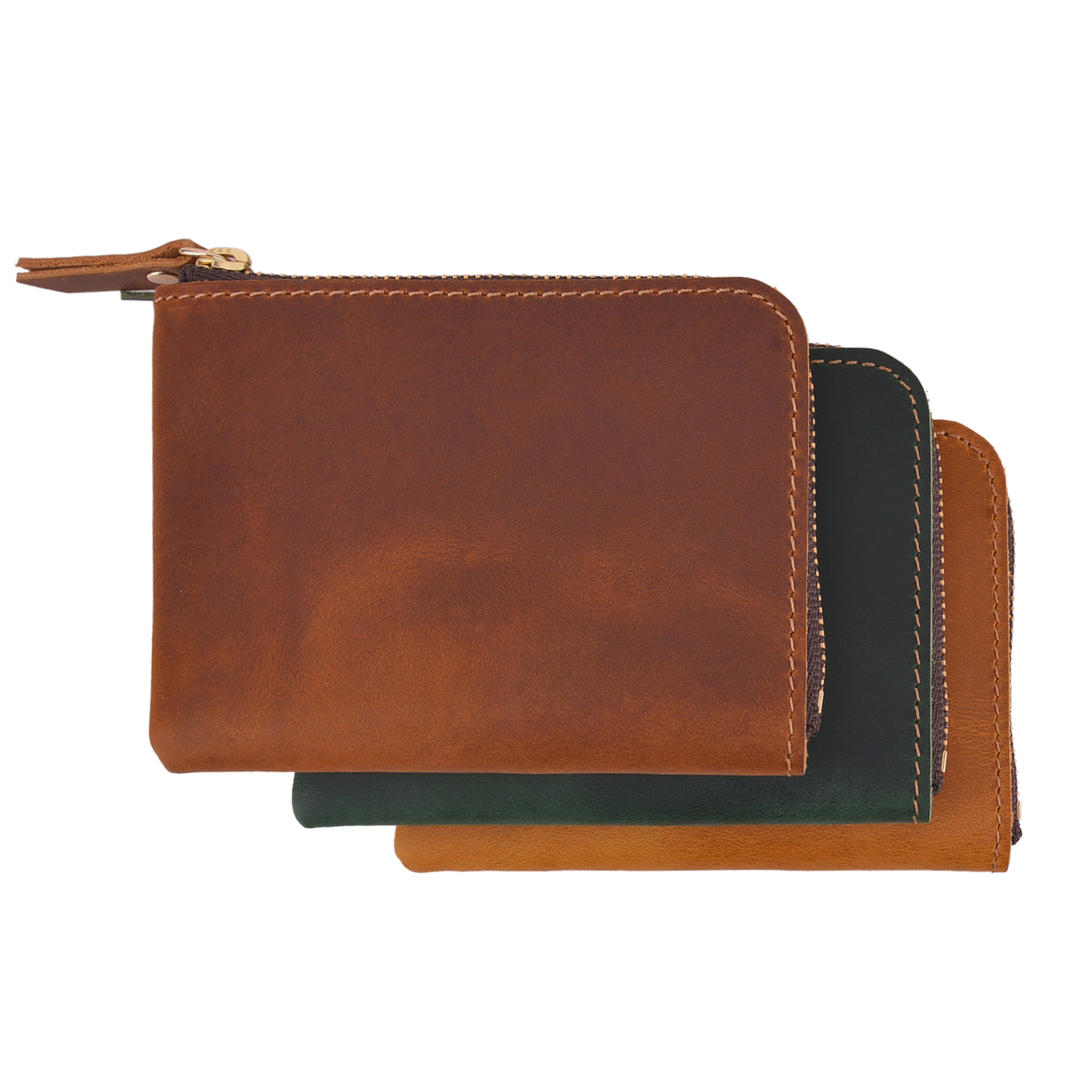 Portable Cowhide Leather Coin Purse Handmade Coin Wallet Bag in Brown Green