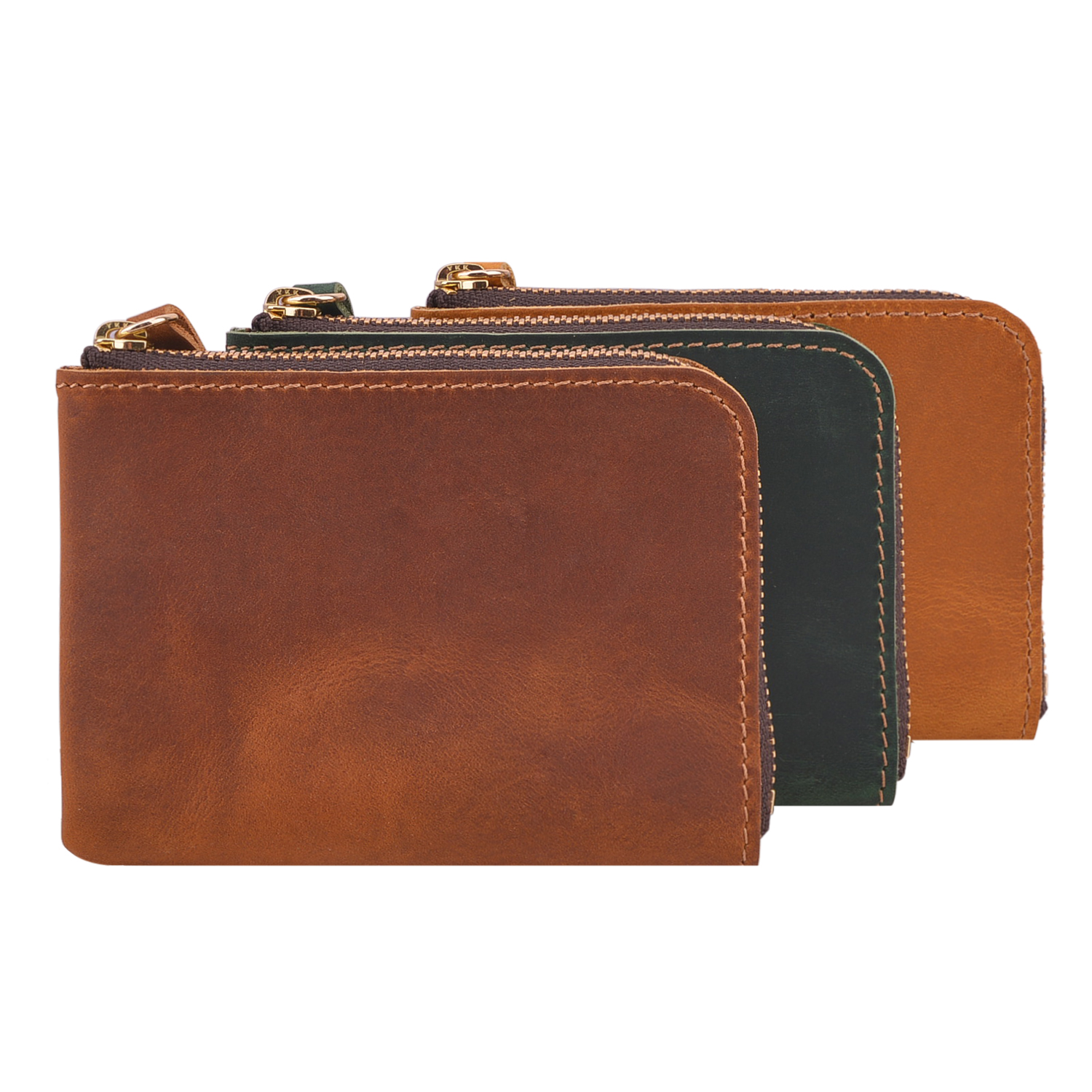 Portable Cowhide Leather Coin Purse Handmade Coin Wallet Bag in Brown Green