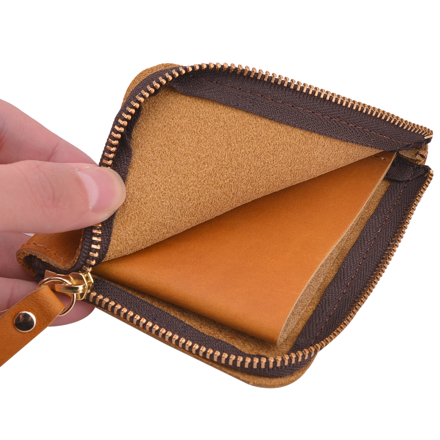Portable Cowhide Leather Coin Purse Handmade Coin Wallet Bag in Brown Green