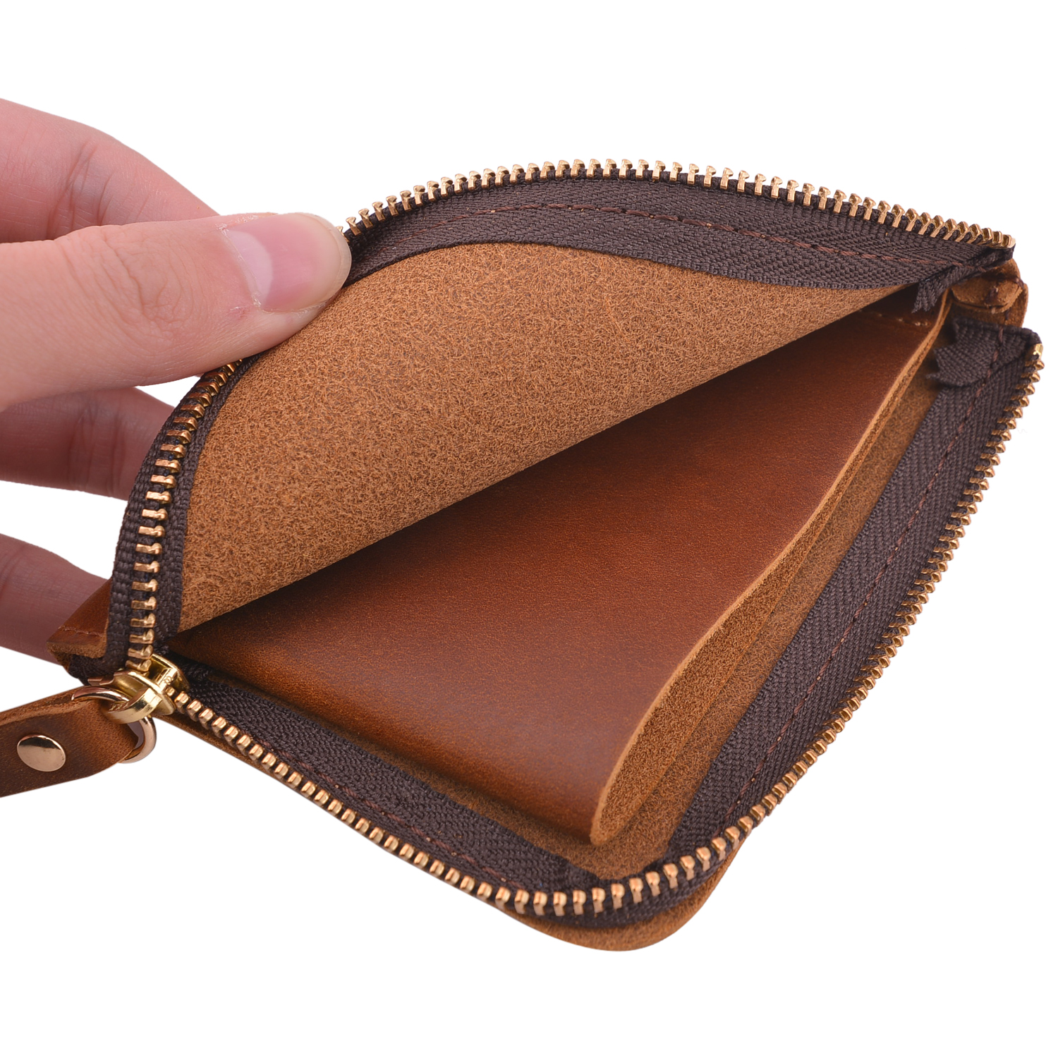 Portable Cowhide Leather Coin Purse Handmade Coin Wallet Bag in Brown Green