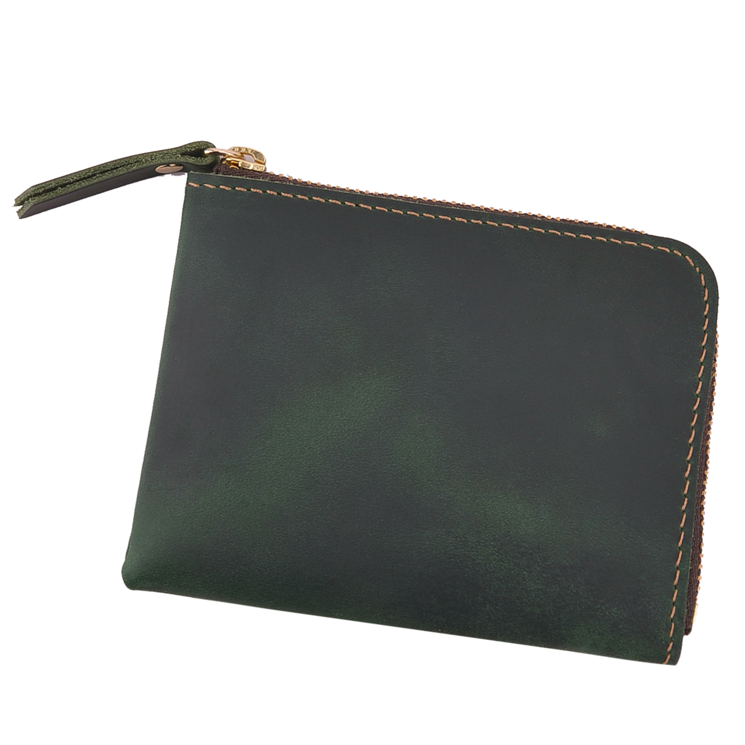 Portable Cowhide Leather Coin Purse Handmade Coin Wallet Bag in Brown Green