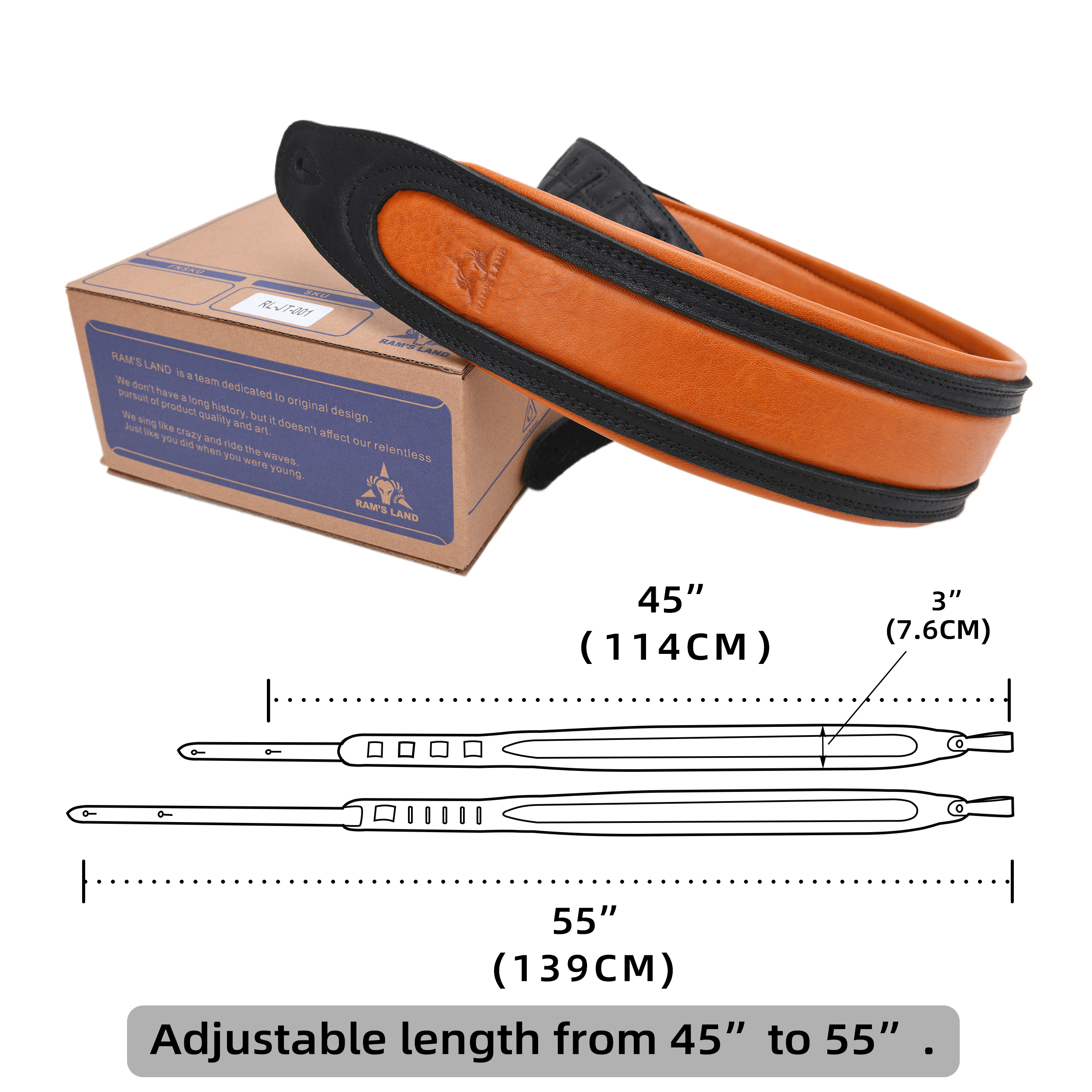 Guitar Strap Leather Real Cowhide Adjust for Acoustic Electric Bass