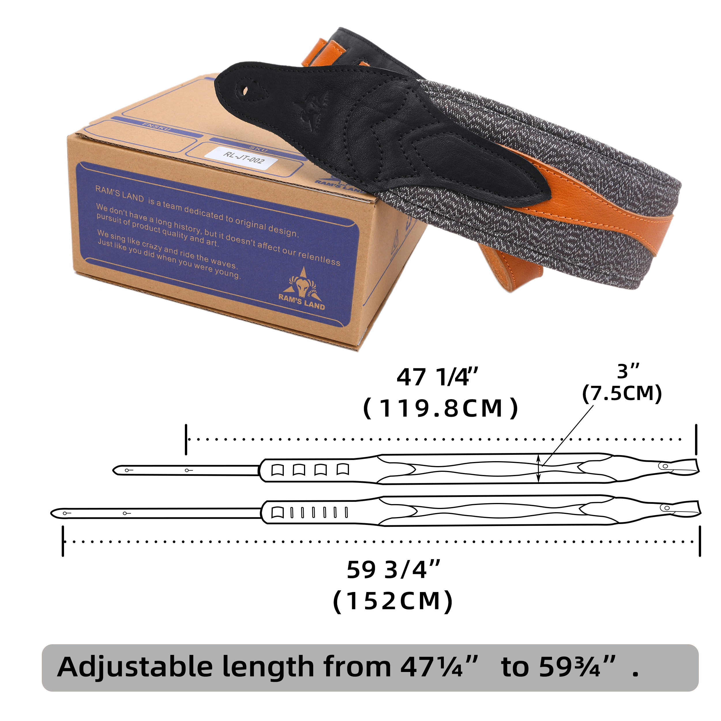 Padded Leather Guitar Strap 3" Wide Adjustable Belt for Electric Bass